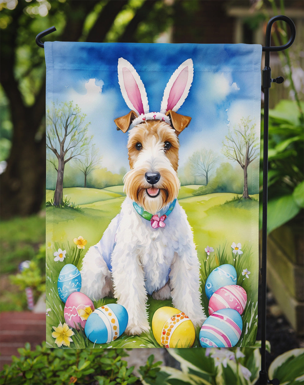 Fox Terrier Easter Egg Hunt Garden Flag