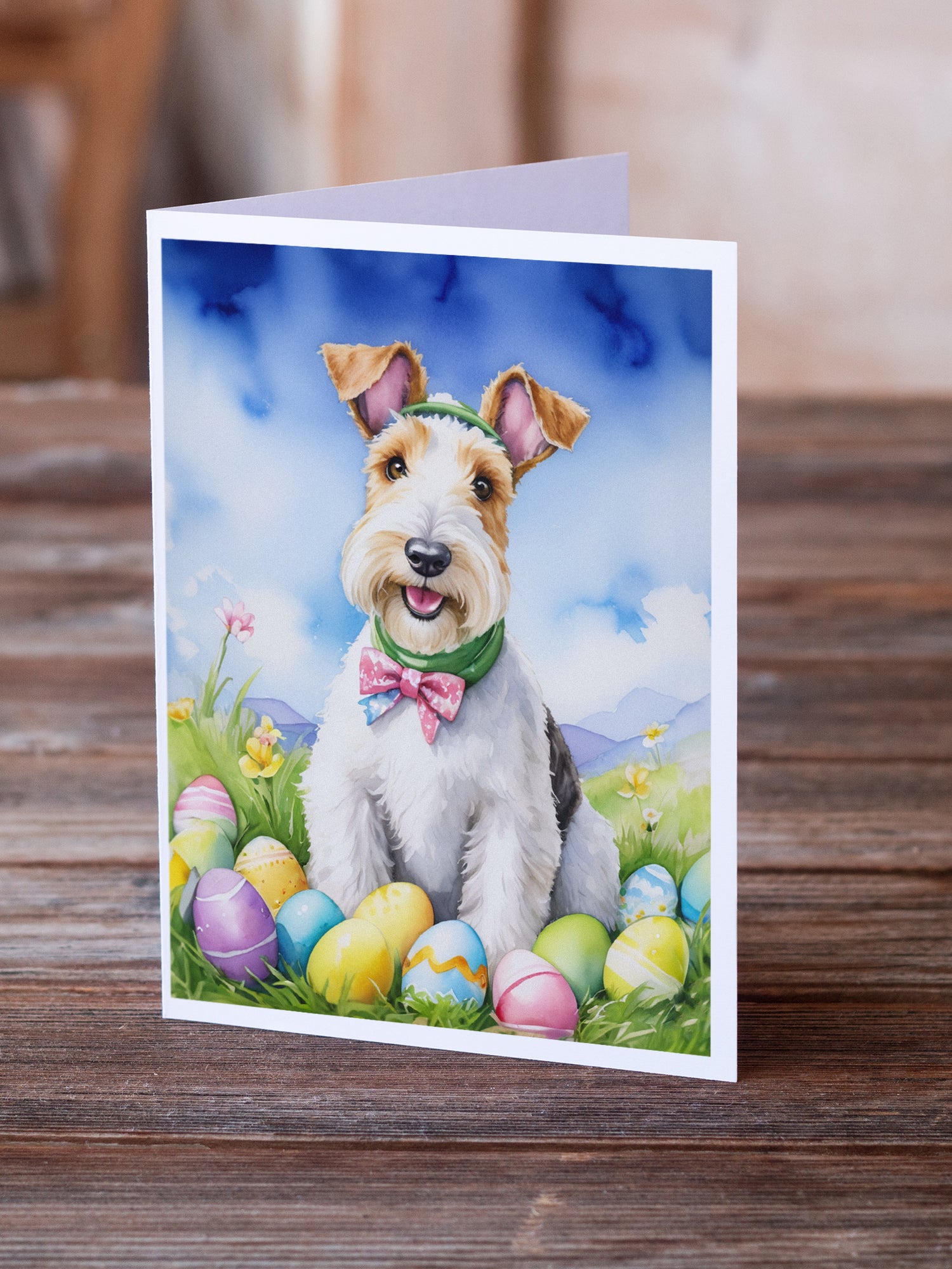 Fox Terrier Easter Egg Hunt Greeting Cards Pack of 8