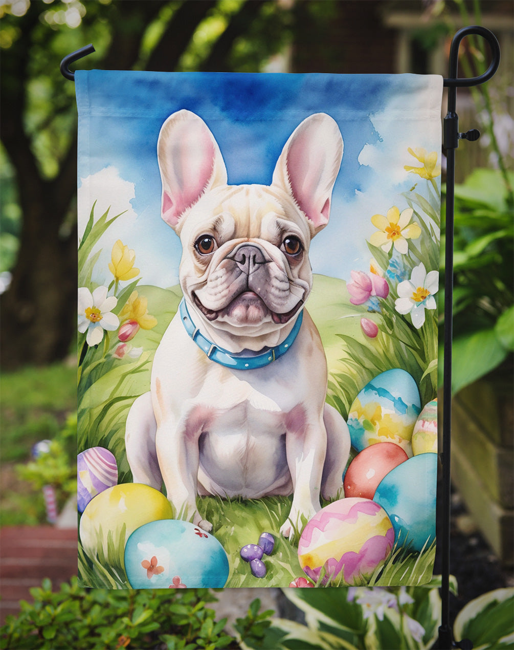 French Bulldog Easter Egg Hunt Garden Flag