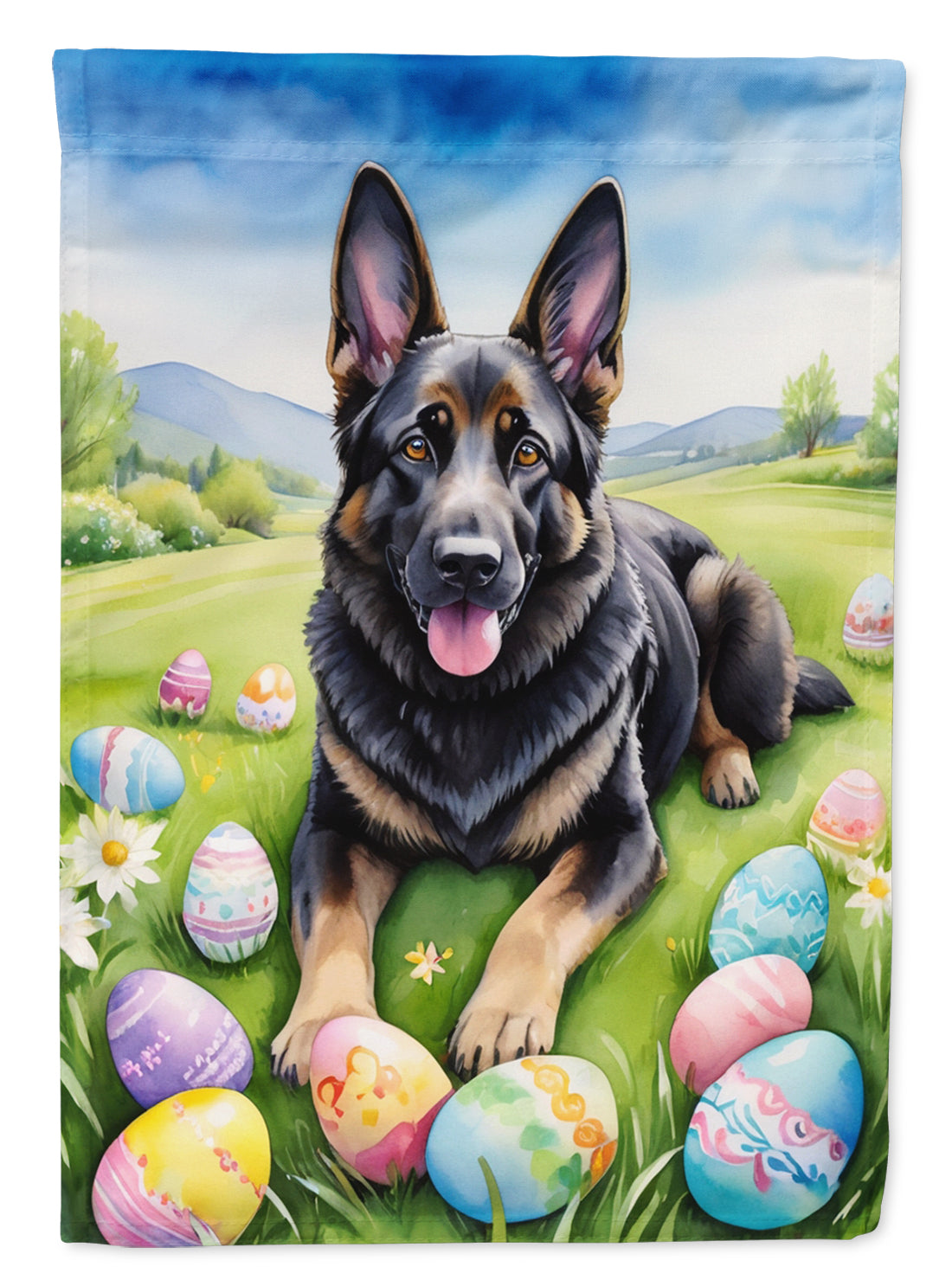 Buy this Black German Shepherd Easter Egg Hunt House Flag