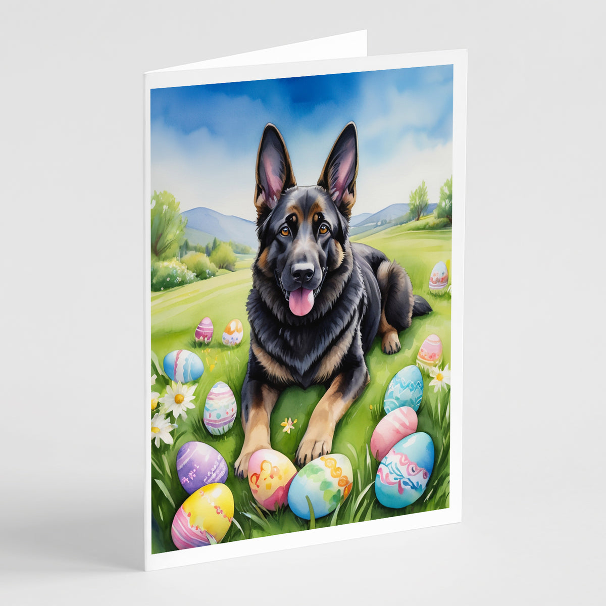 Buy this Black German Shepherd Easter Egg Hunt Greeting Cards Pack of 8