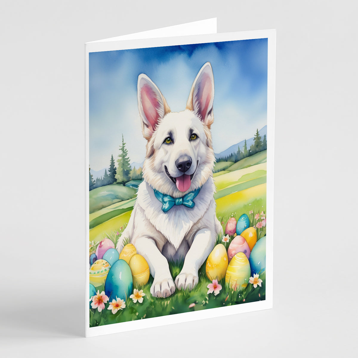Buy this White German Shepherd Easter Egg Hunt Greeting Cards Pack of 8