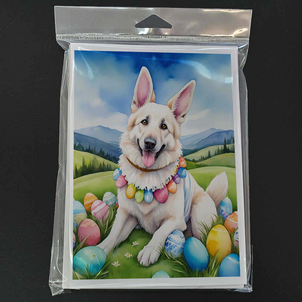 White German Shepherd Easter Egg Hunt Greeting Cards Pack of 8