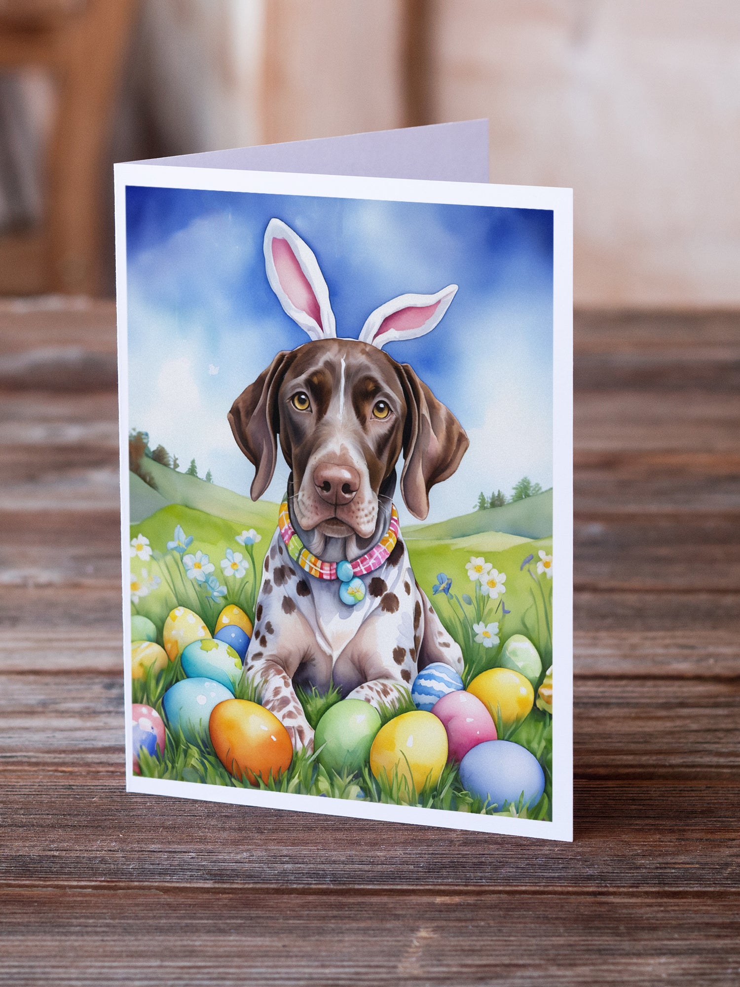 Buy this German Shorthaired Pointer Easter Egg Hunt Greeting Cards Pack of 8