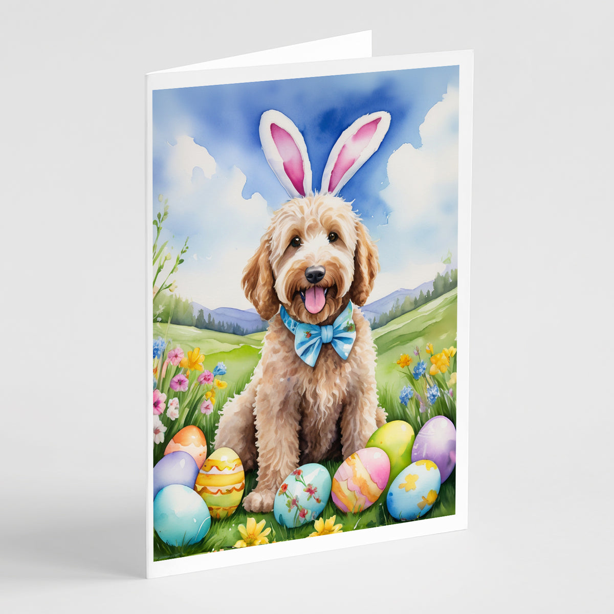 Buy this Goldendoodle Easter Egg Hunt Greeting Cards Pack of 8