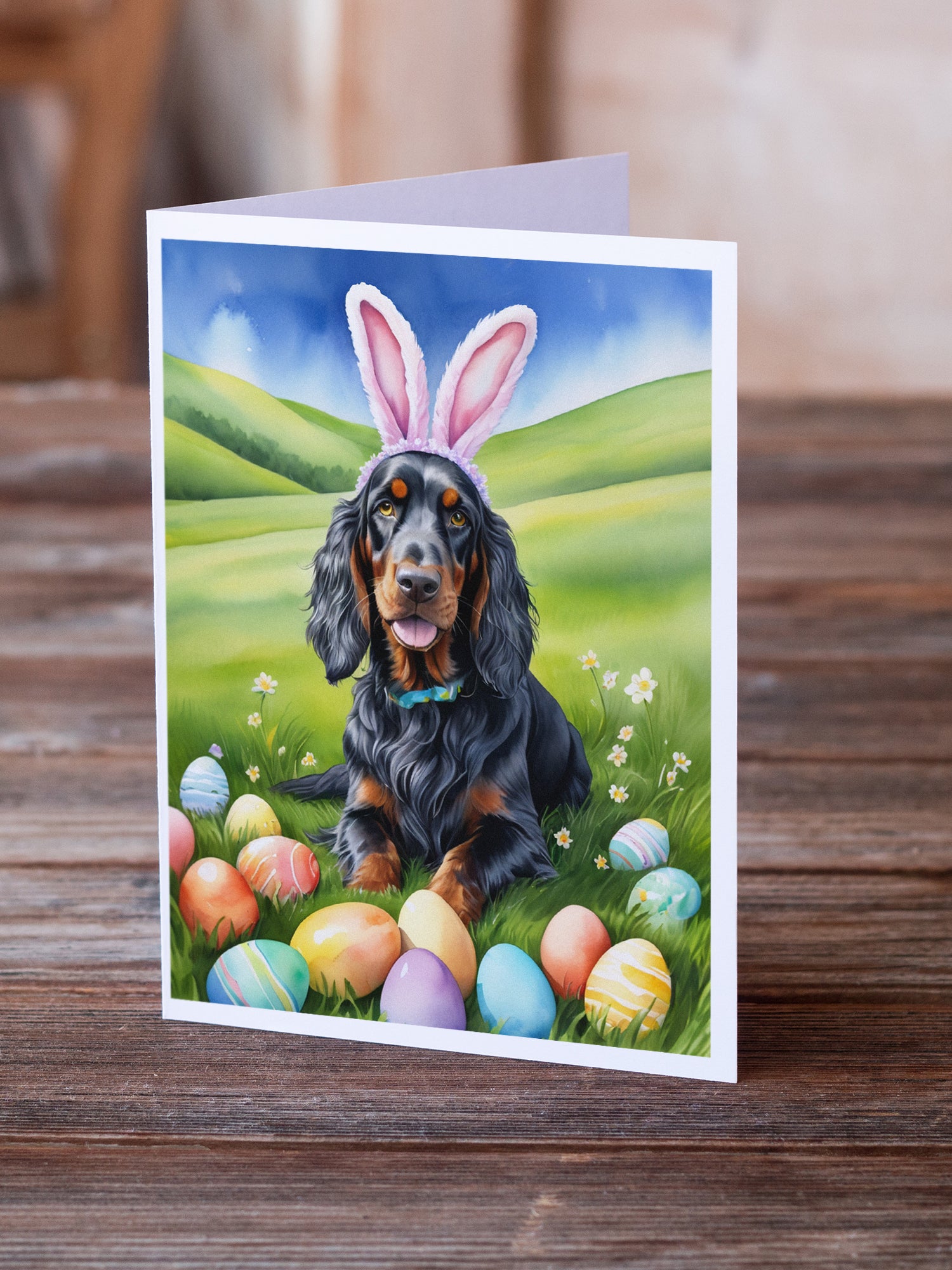 Gordon Setter Easter Egg Hunt Greeting Cards Pack of 8