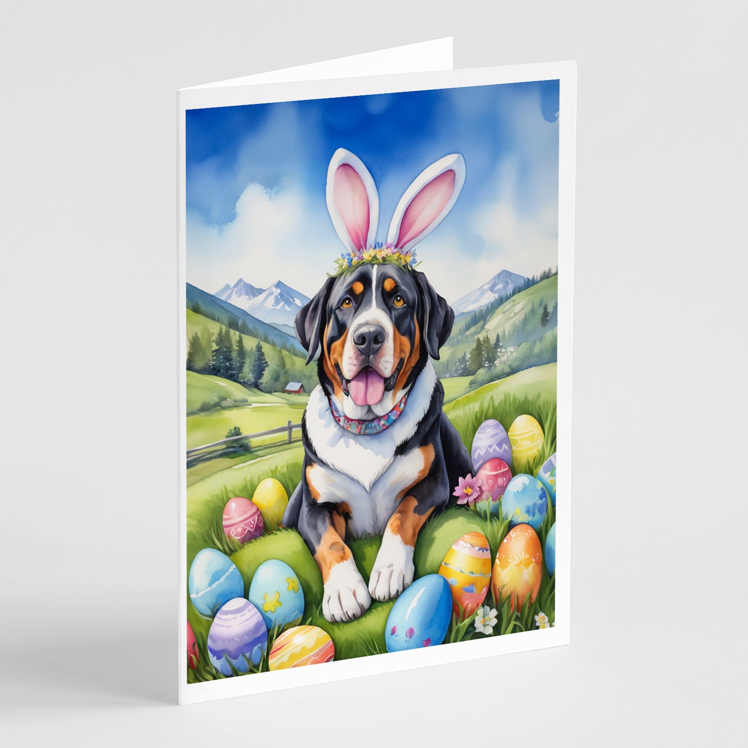 Buy this Greater Swiss Mountain Dog Easter Egg Hunt Greeting Cards Pack of 8