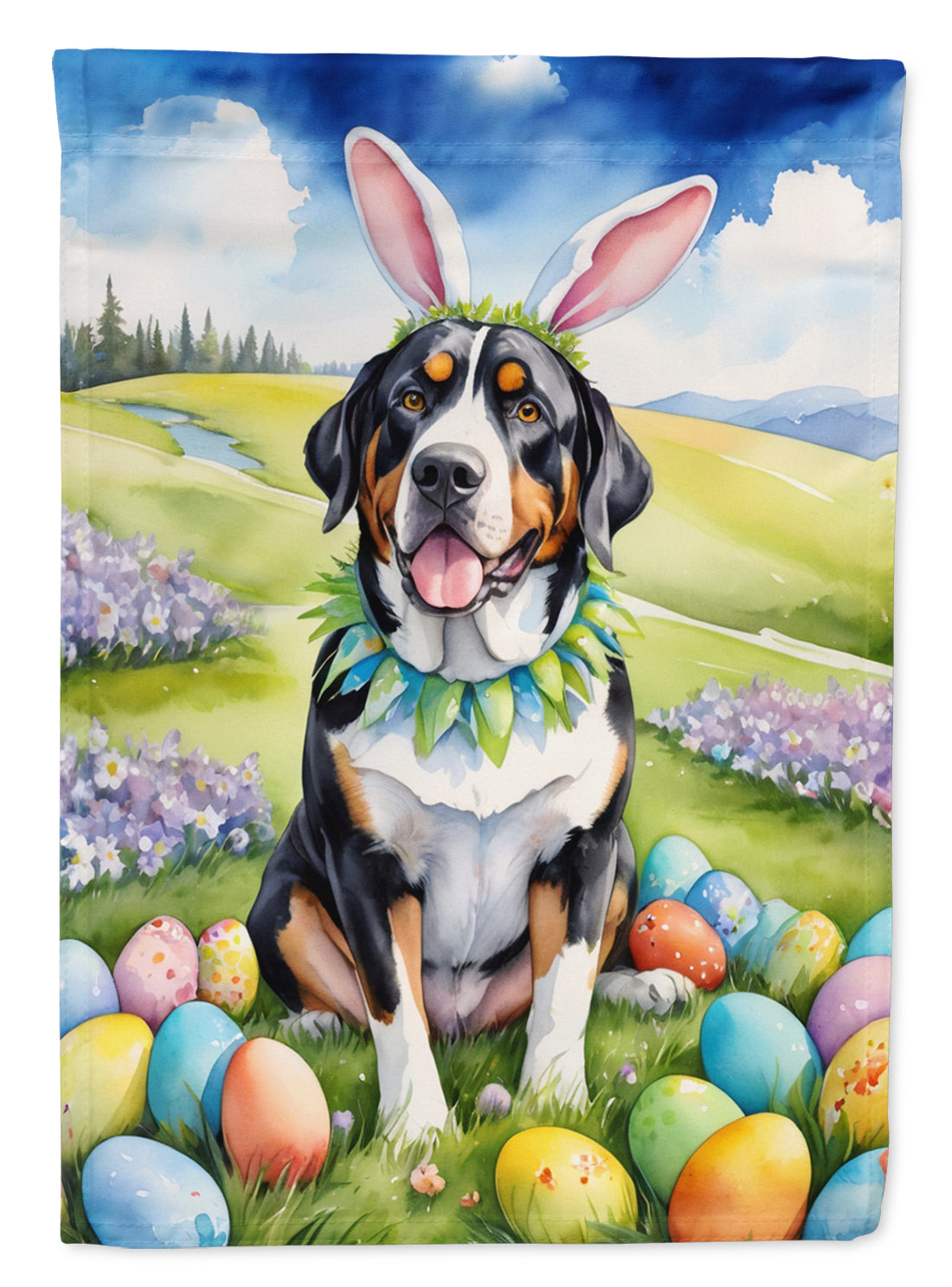 Buy this Greater Swiss Mountain Dog Easter Egg Hunt House Flag