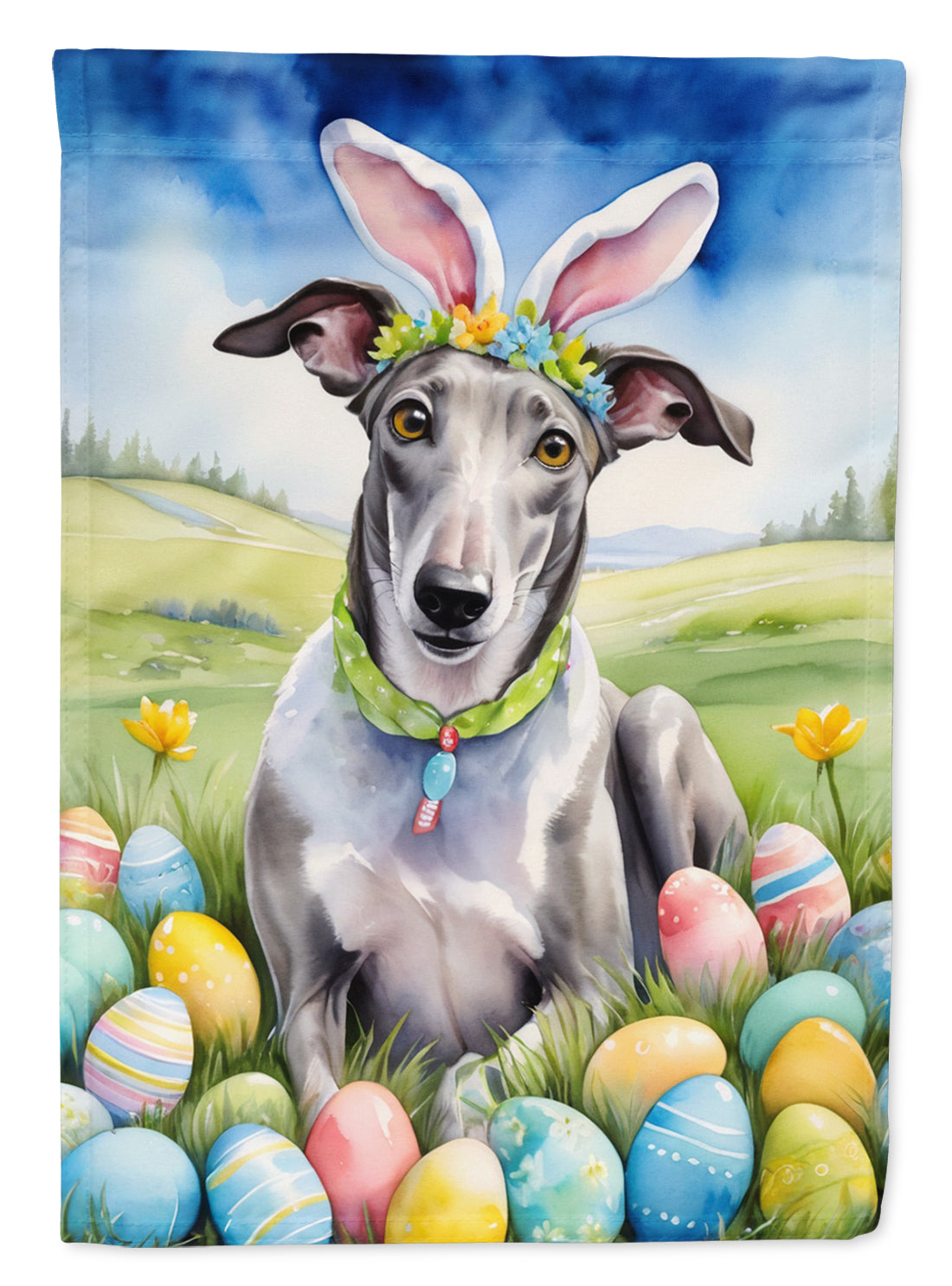 Buy this Greyhound Easter Egg Hunt Garden Flag