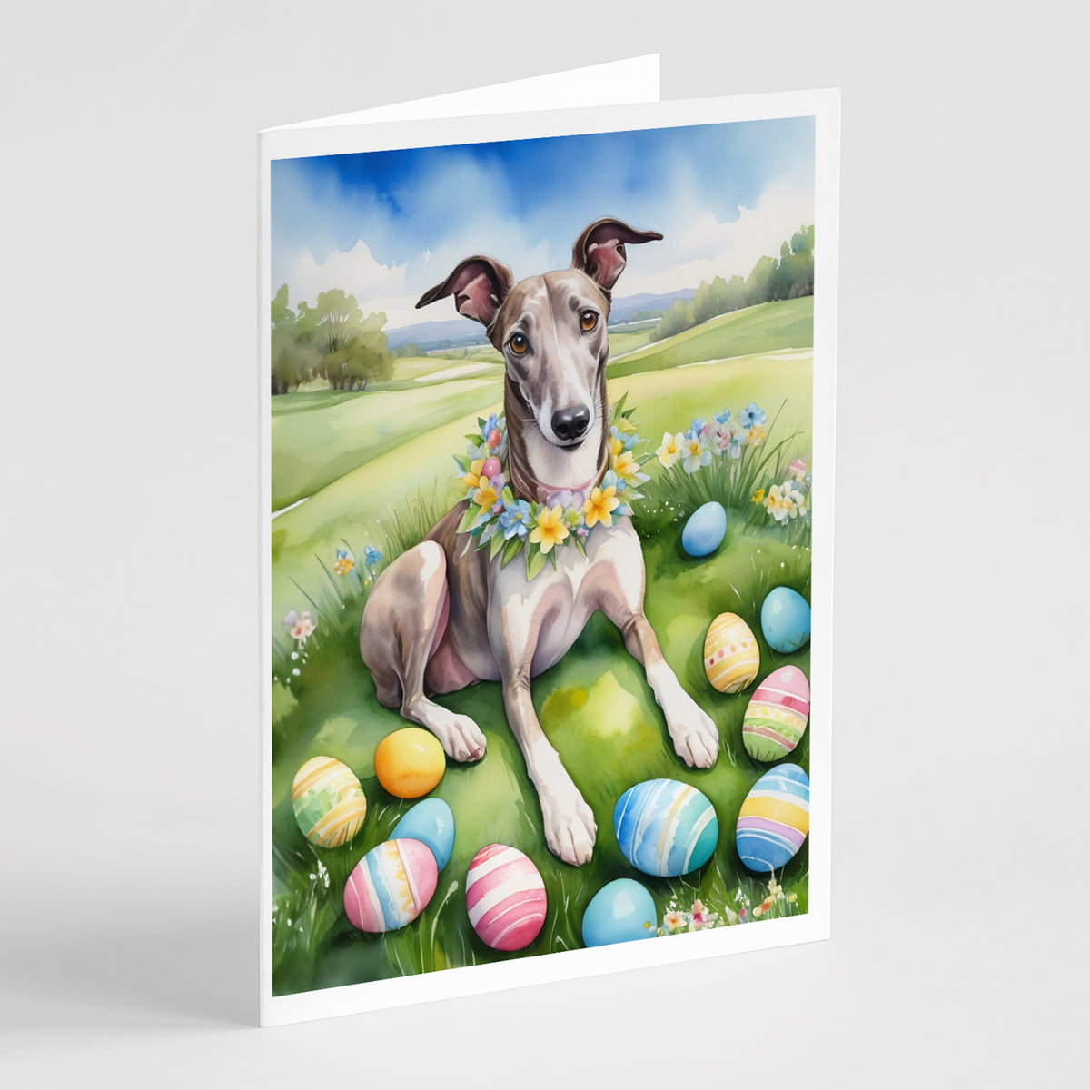 Buy this Greyhound Easter Egg Hunt Greeting Cards Pack of 8