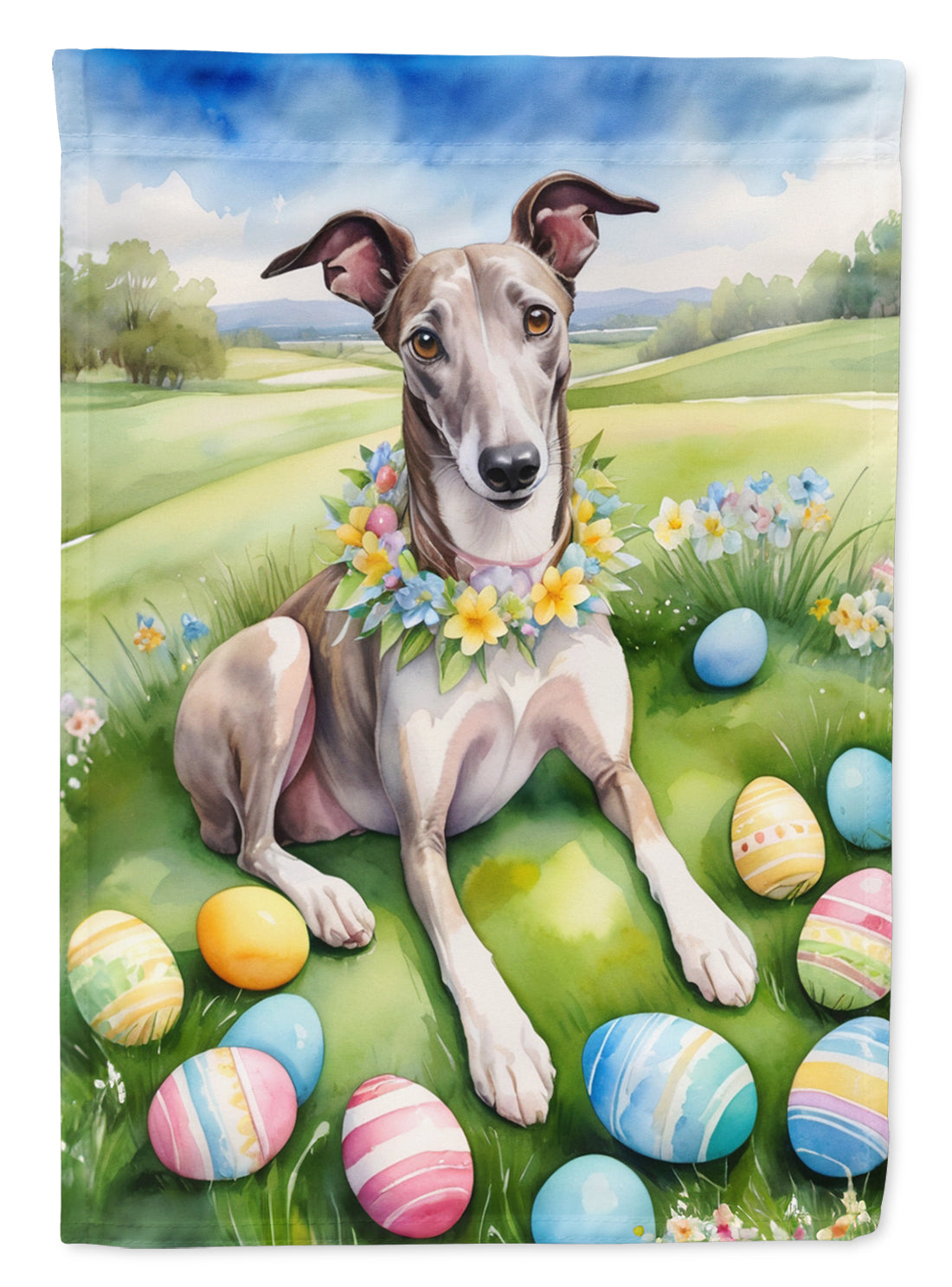 Buy this Greyhound Easter Egg Hunt Garden Flag