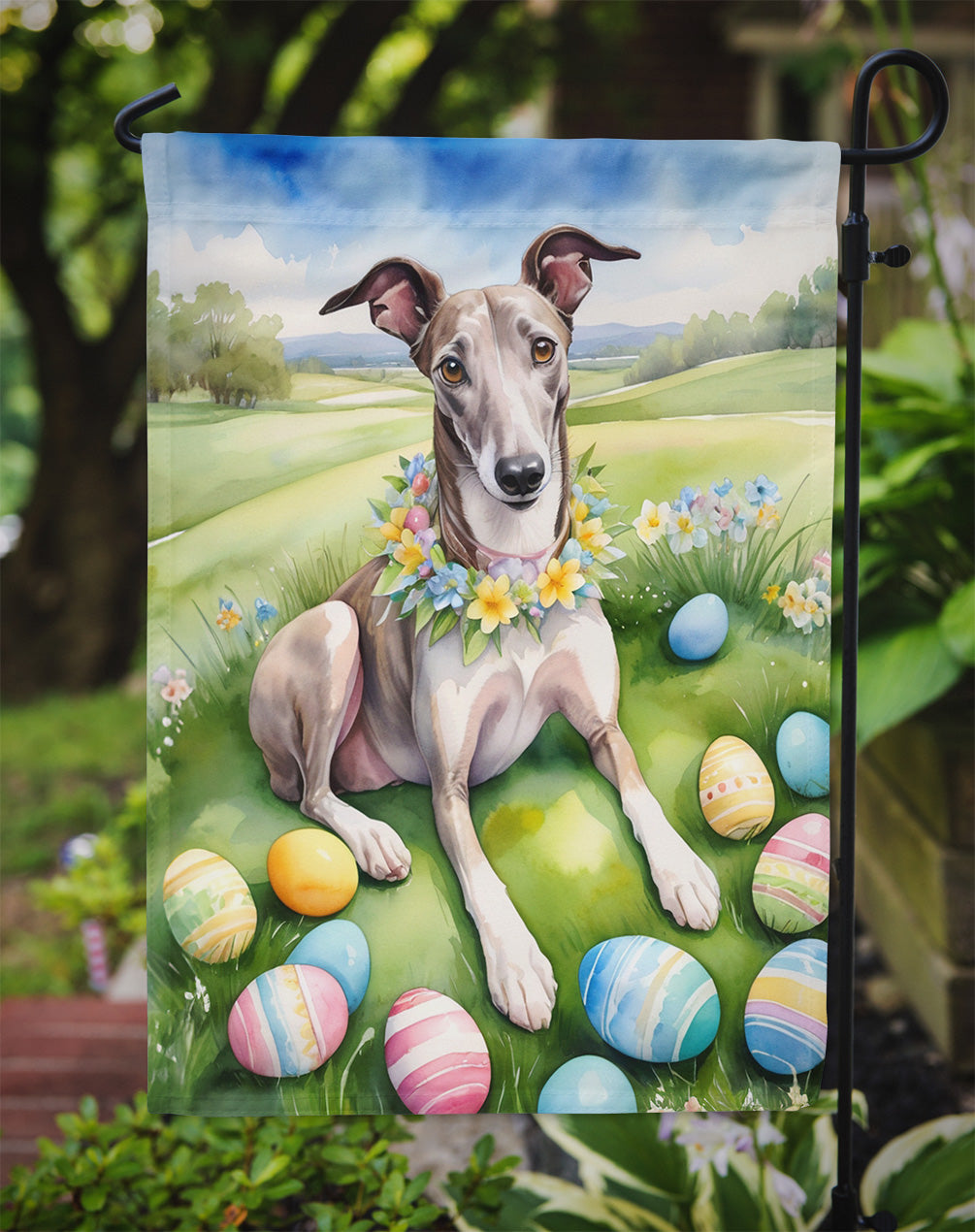 Greyhound Easter Egg Hunt Garden Flag