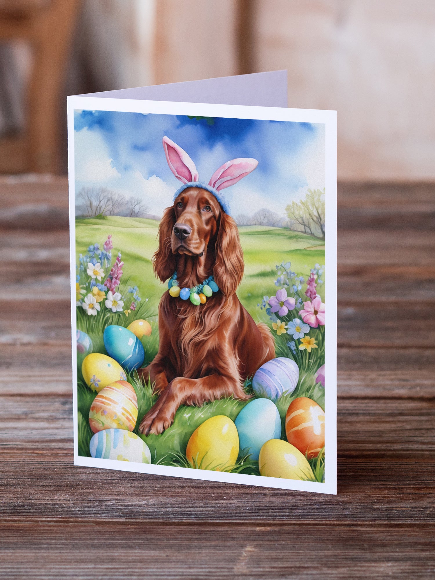 Buy this Irish Setter Easter Egg Hunt Greeting Cards Pack of 8
