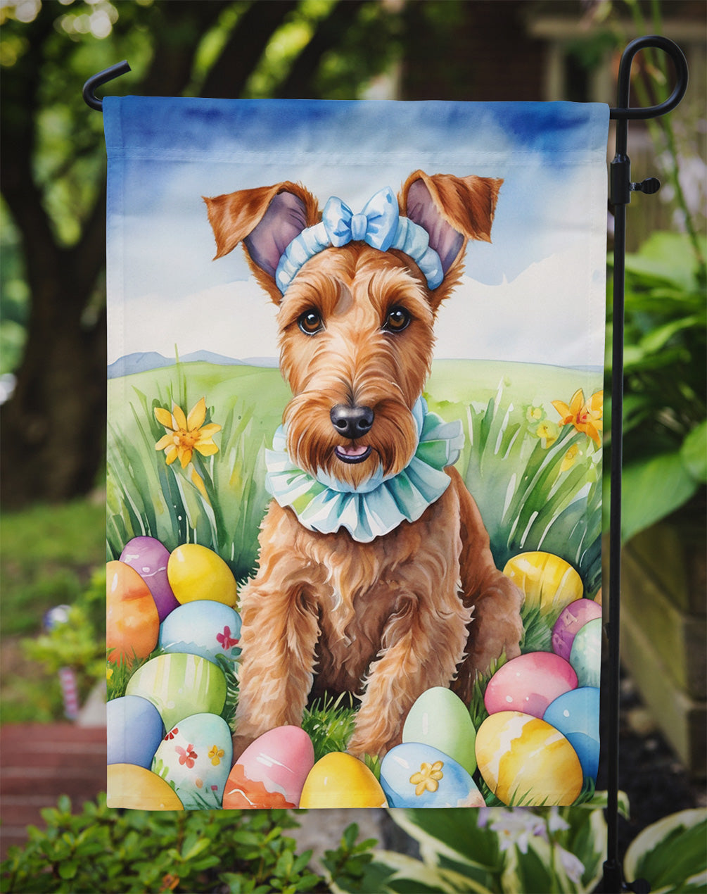 Irish Terrier Easter Egg Hunt Garden Flag