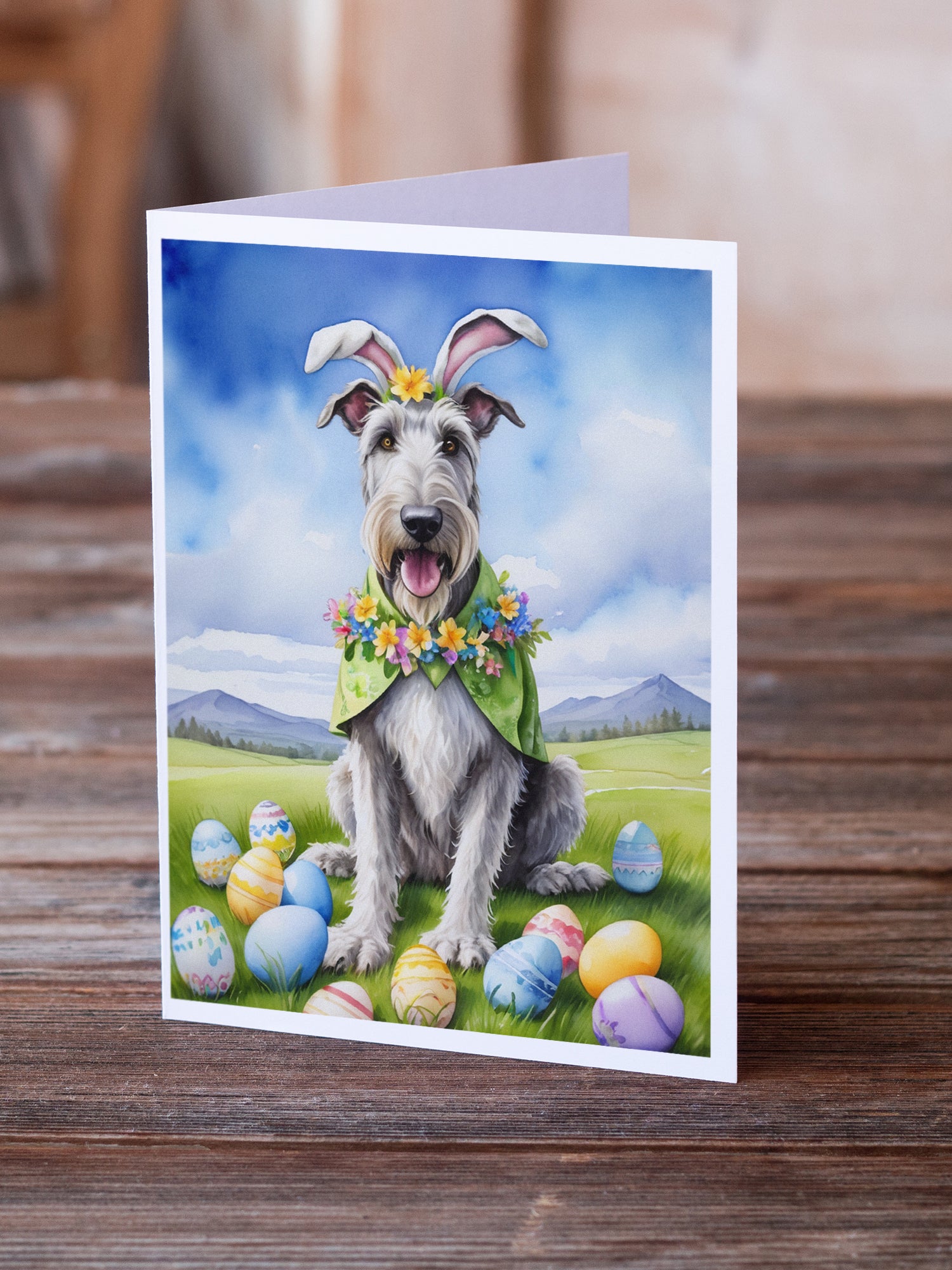 Buy this Irish Wolfhound Easter Egg Hunt Greeting Cards Pack of 8