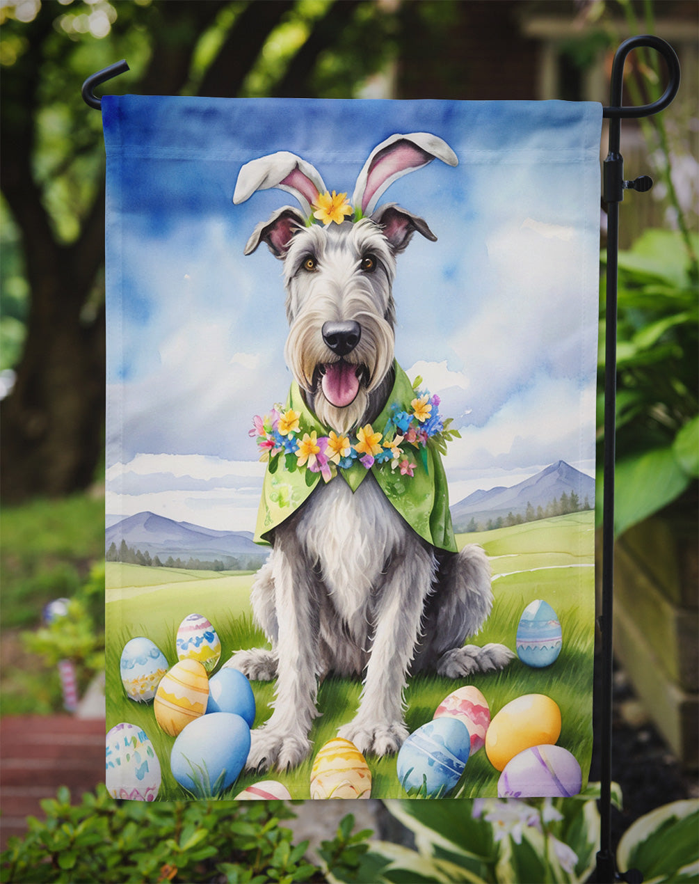 Irish Wolfhound Easter Egg Hunt Garden Flag