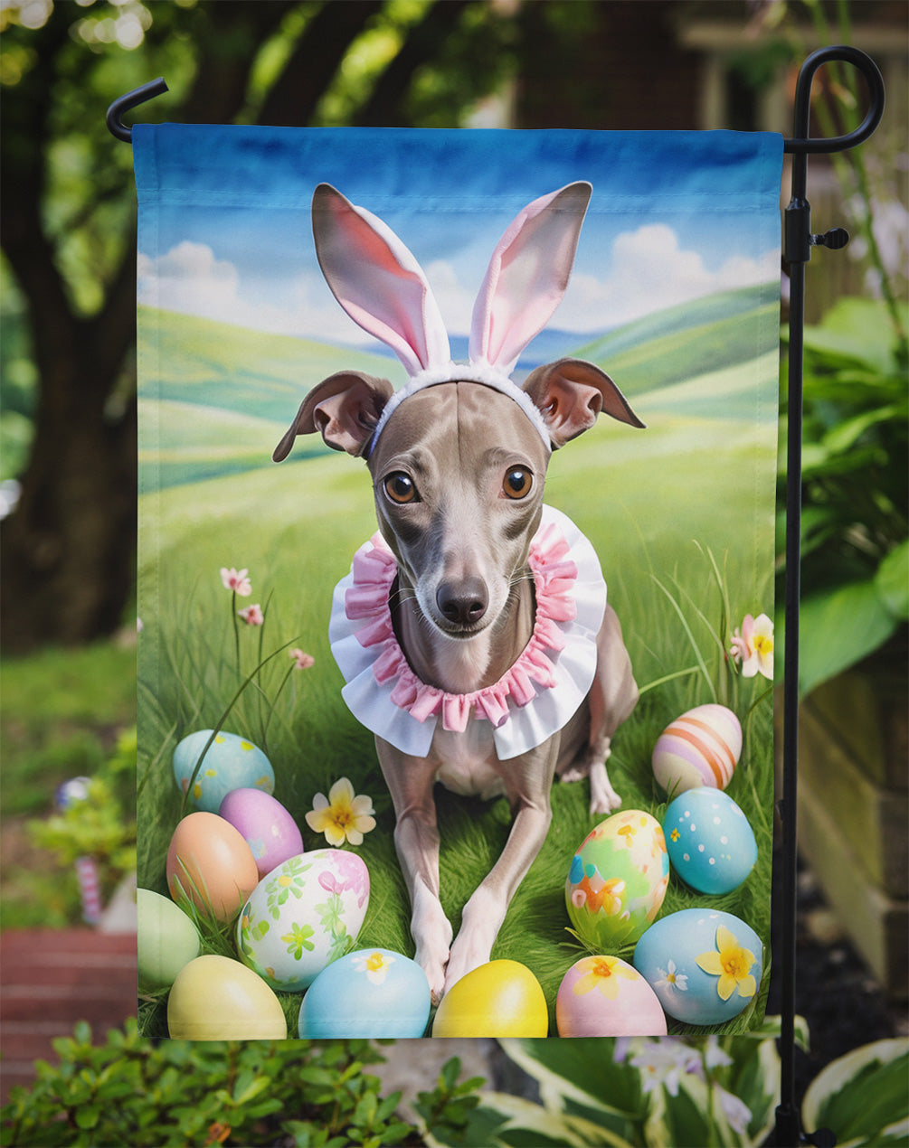 Italian Greyhound Easter Egg Hunt Garden Flag