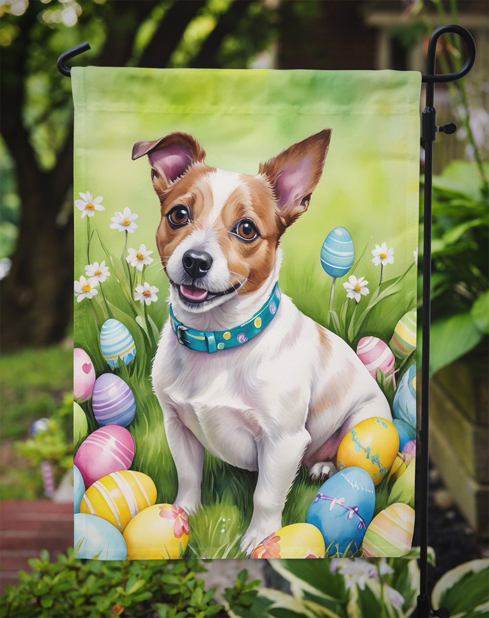 Jack Russell Terrier Easter Egg Hunt Garden Flag