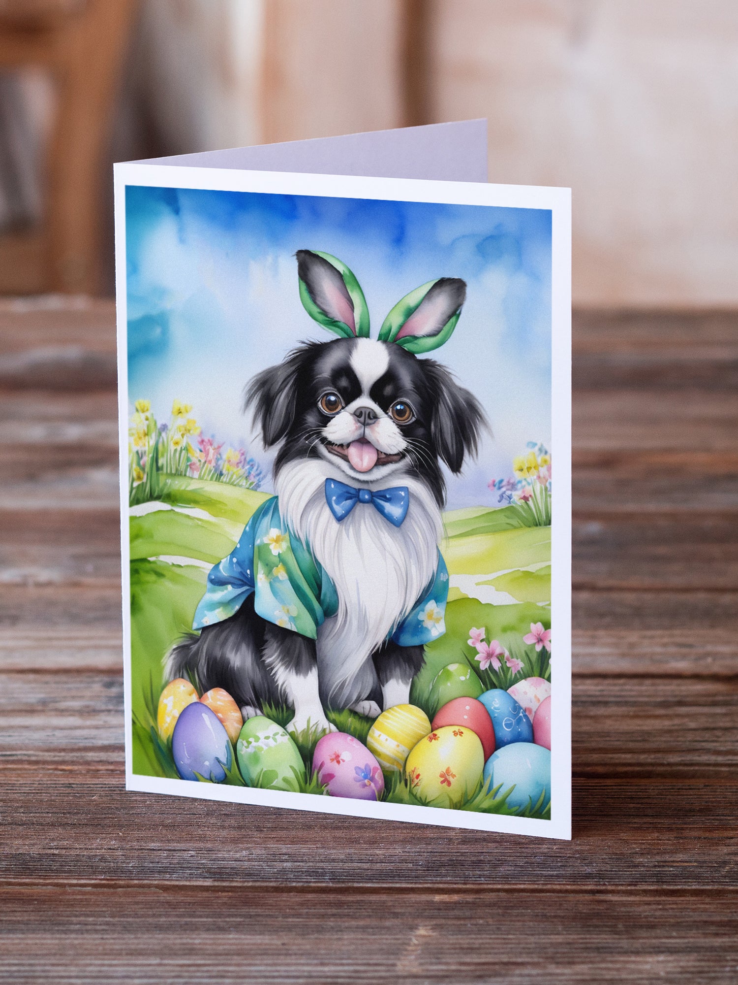 Buy this Japanese Chin Easter Egg Hunt Greeting Cards Pack of 8