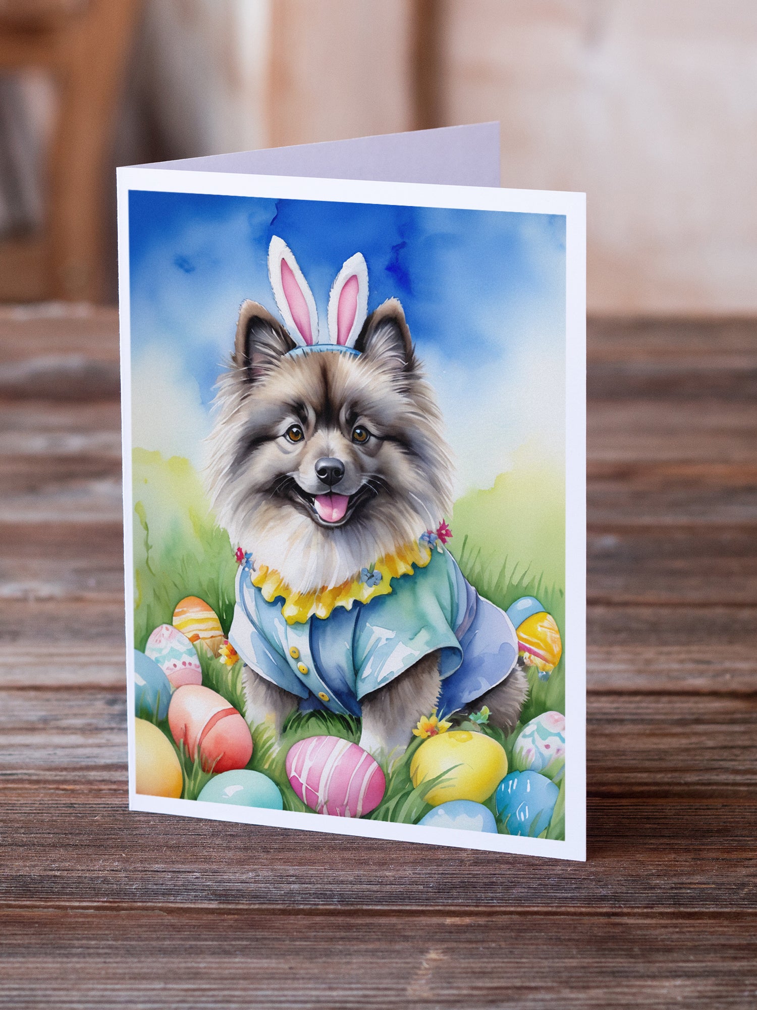 Keeshond Easter Egg Hunt Greeting Cards Pack of 8
