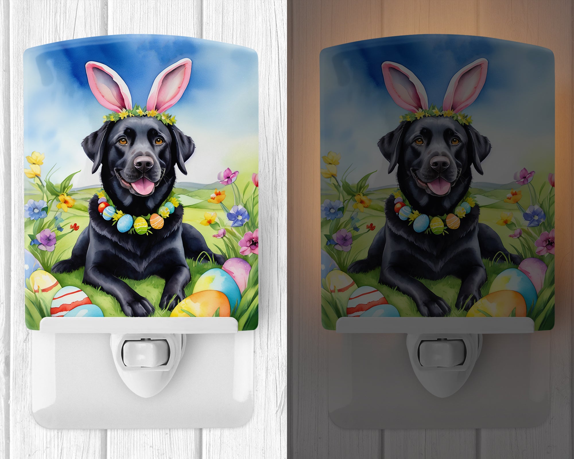 Black Labrador Retriever Easter Egg Hunt Ceramic Night Light