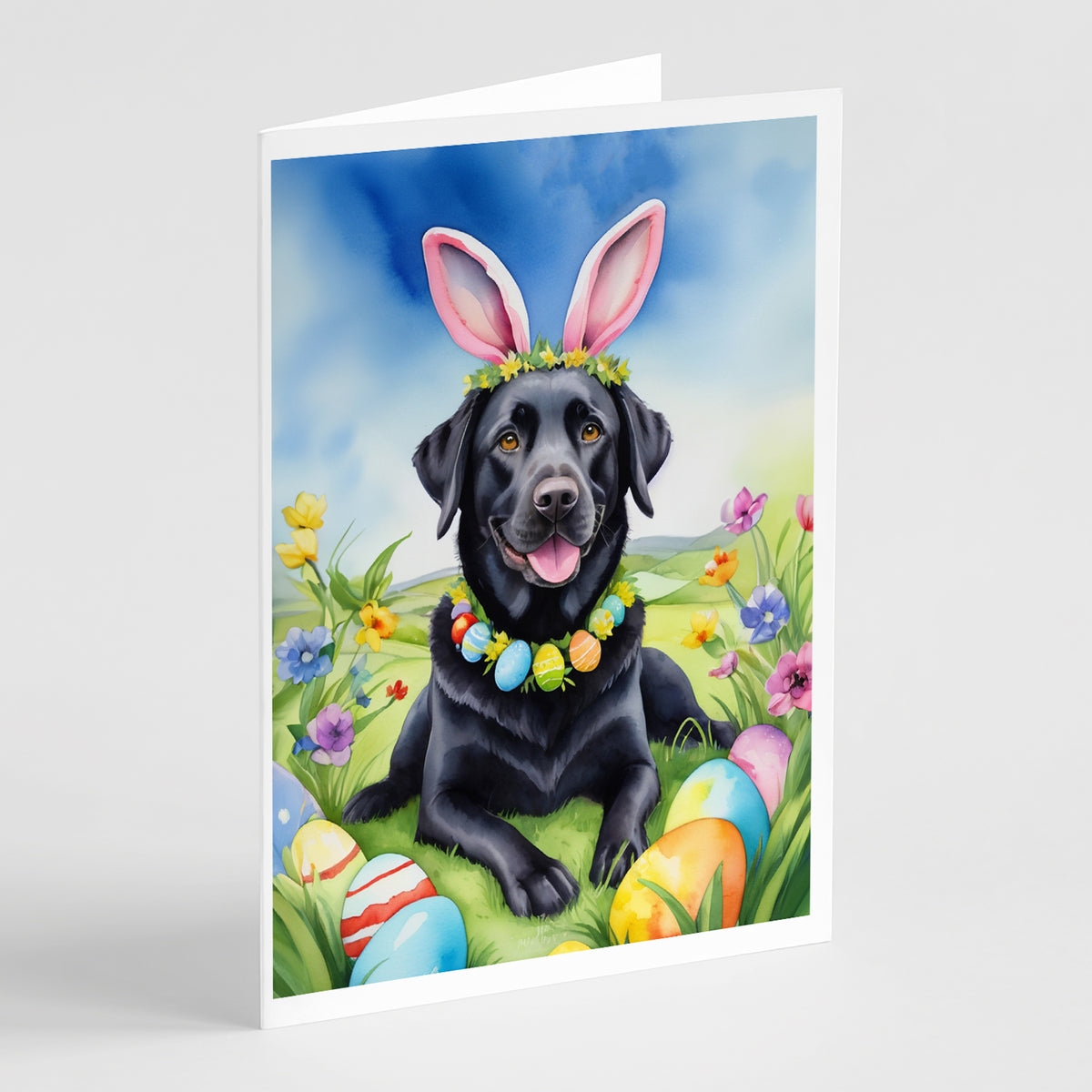 Buy this Black Labrador Retriever Easter Egg Hunt Greeting Cards Pack of 8