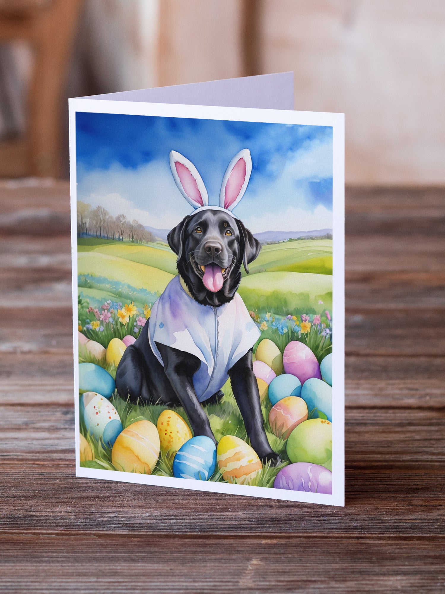 Buy this Black Labrador Retriever Easter Egg Hunt Greeting Cards Pack of 8