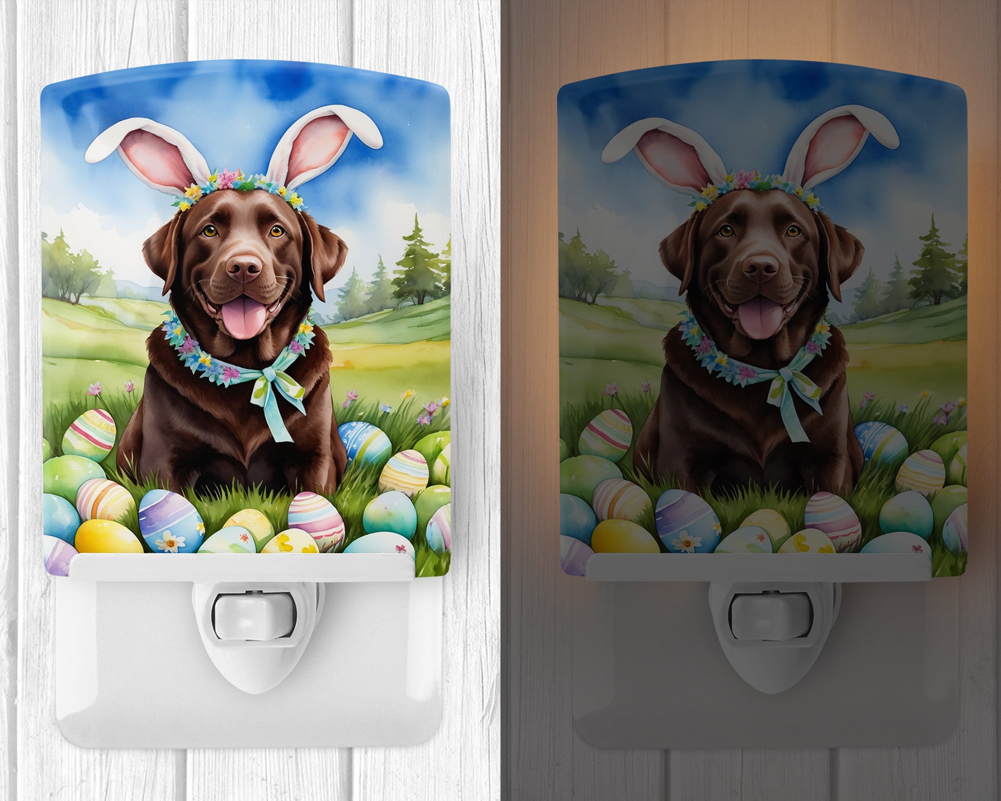 Chocolate Labrador Retriever Easter Egg Hunt Ceramic Night Light