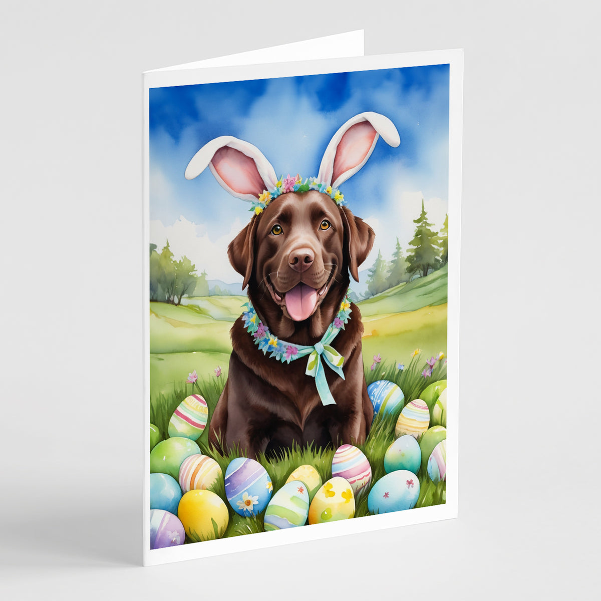 Buy this Chocolate Labrador Retriever Easter Egg Hunt Greeting Cards Pack of 8