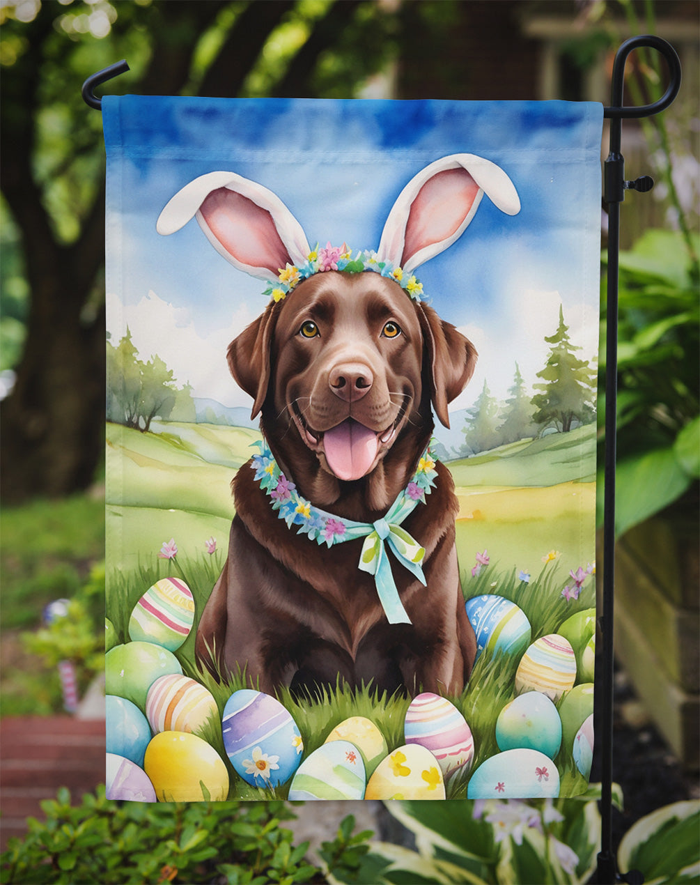 Chocolate Labrador Retriever Easter Egg Hunt Garden Flag