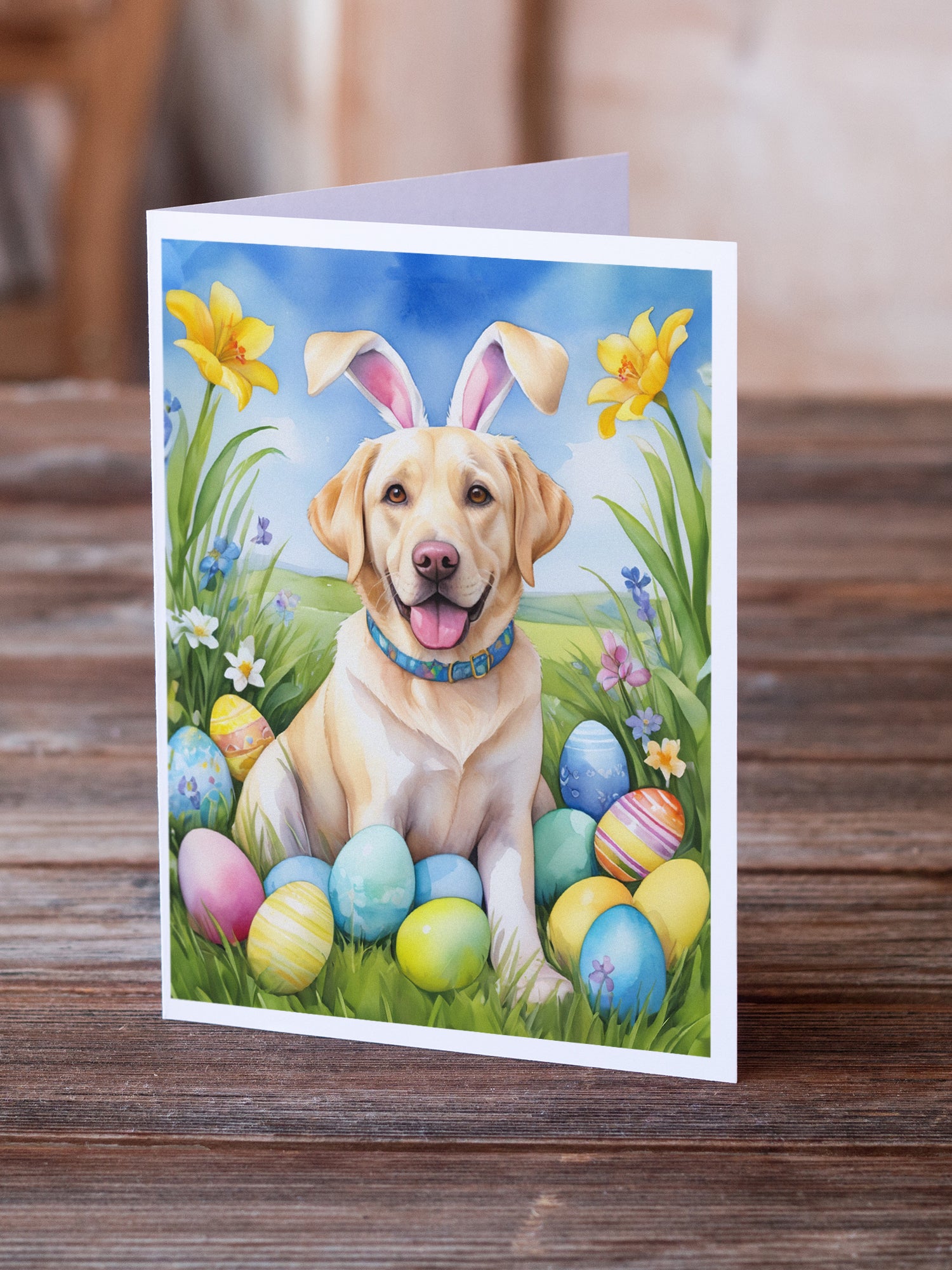 Buy this Yellow Labrador Retriever Easter Egg Hunt Greeting Cards Pack of 8