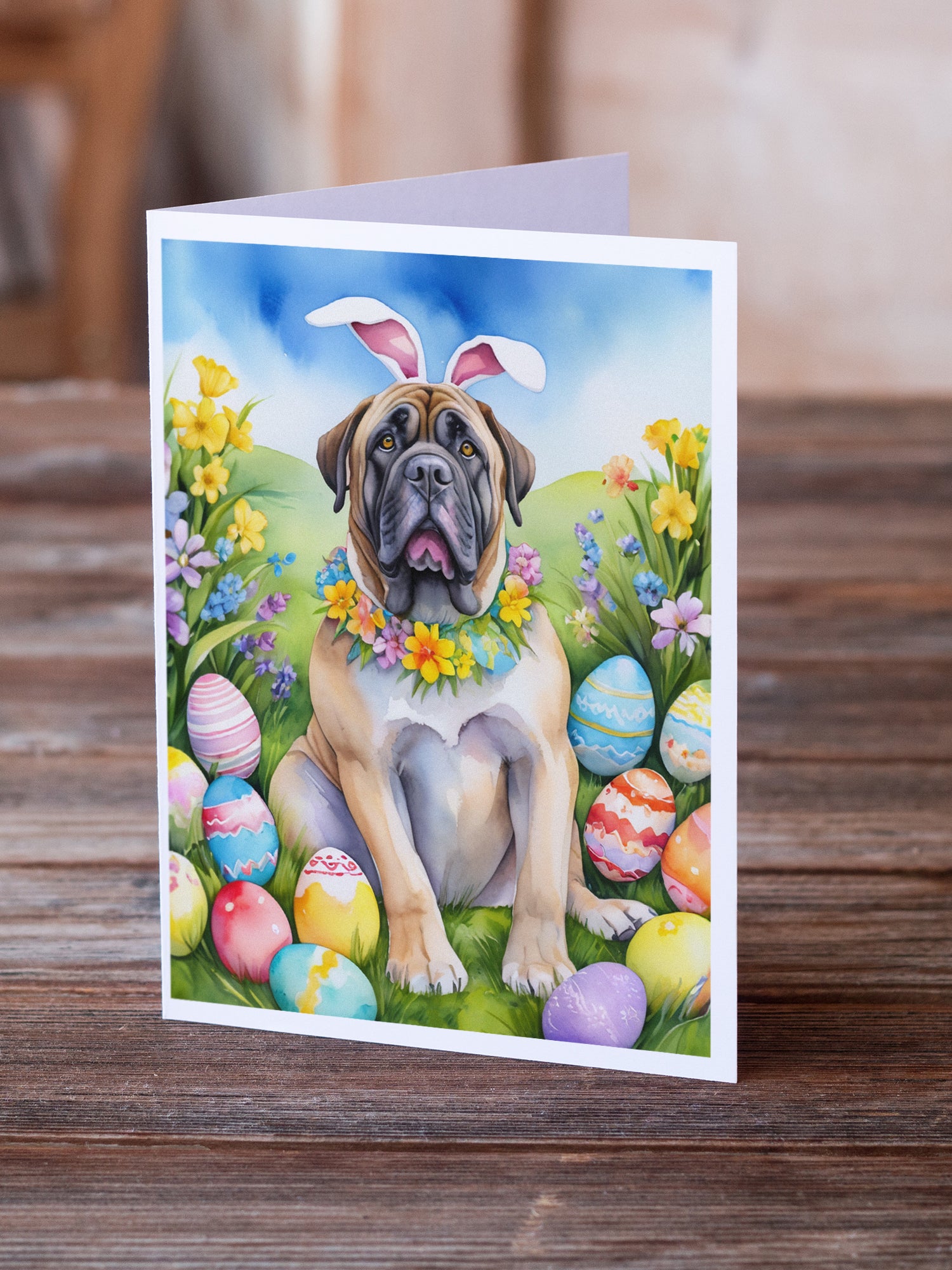 Buy this Mastiff Easter Egg Hunt Greeting Cards Pack of 8