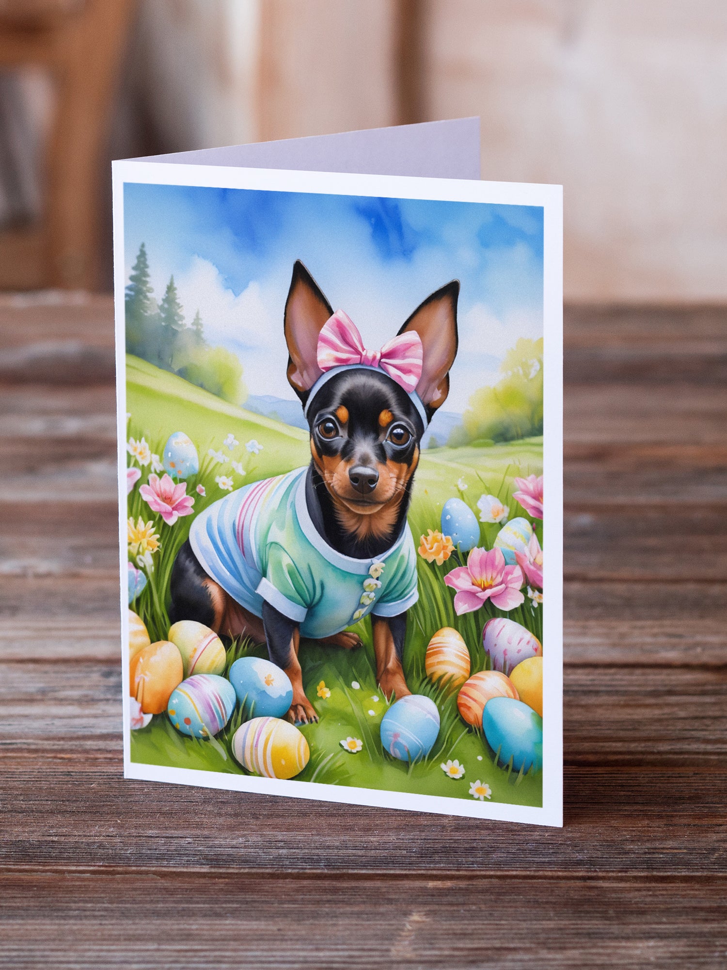 Buy this Miniature Pinscher Easter Egg Hunt Greeting Cards Pack of 8