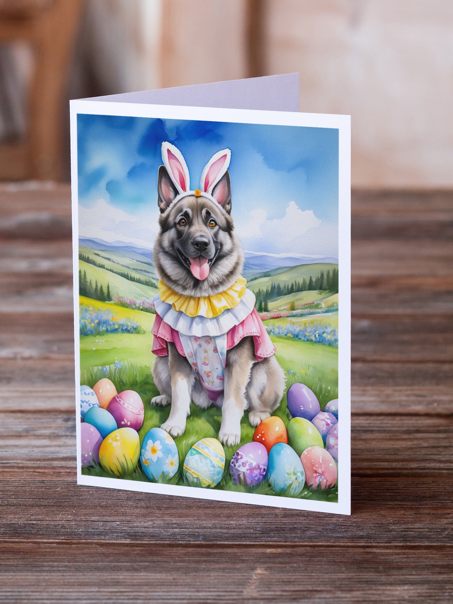 Norwegian Elkhound Easter Egg Hunt Greeting Cards Pack of 8