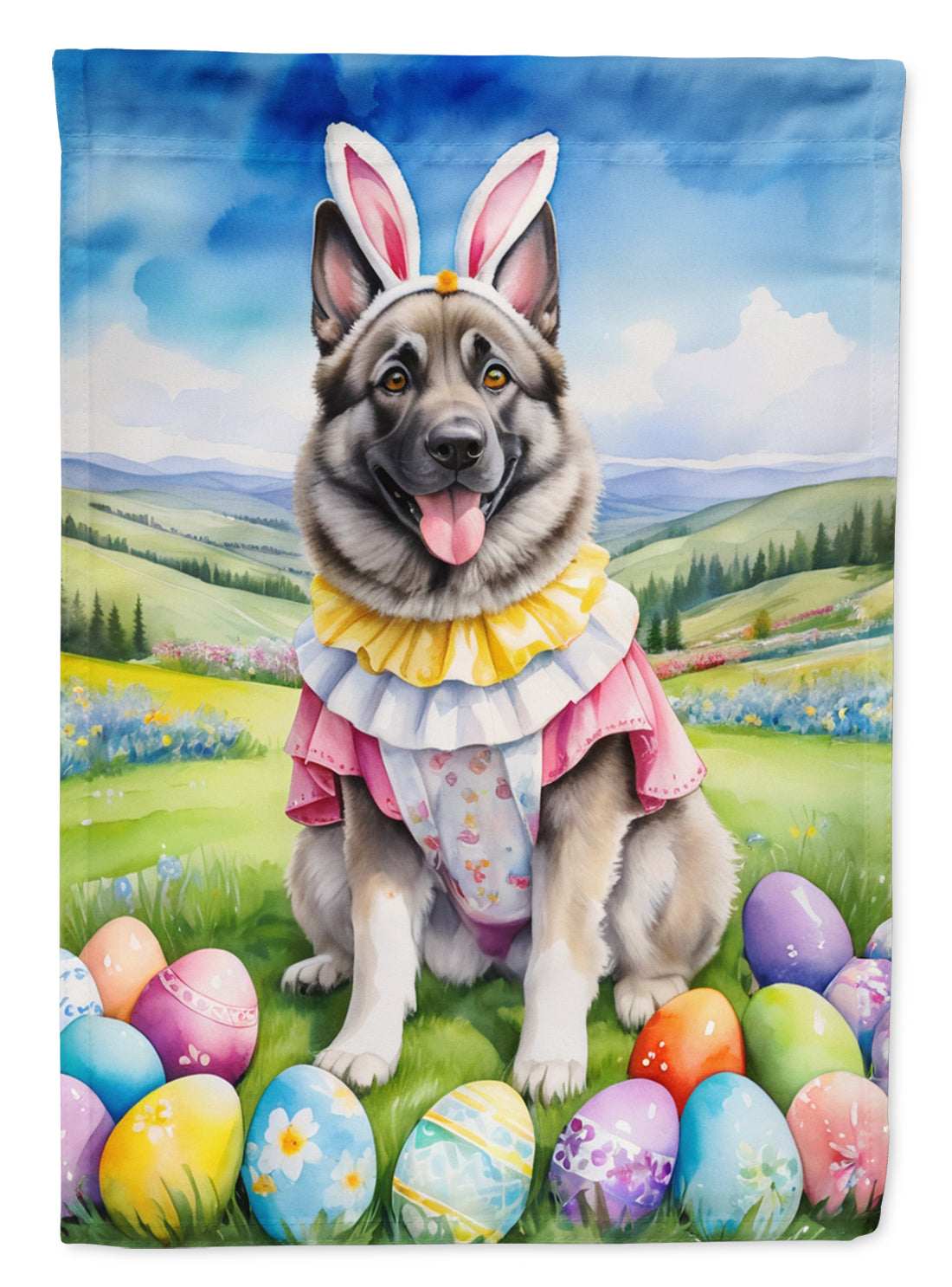 Buy this Norwegian Elkhound Easter Egg Hunt Garden Flag