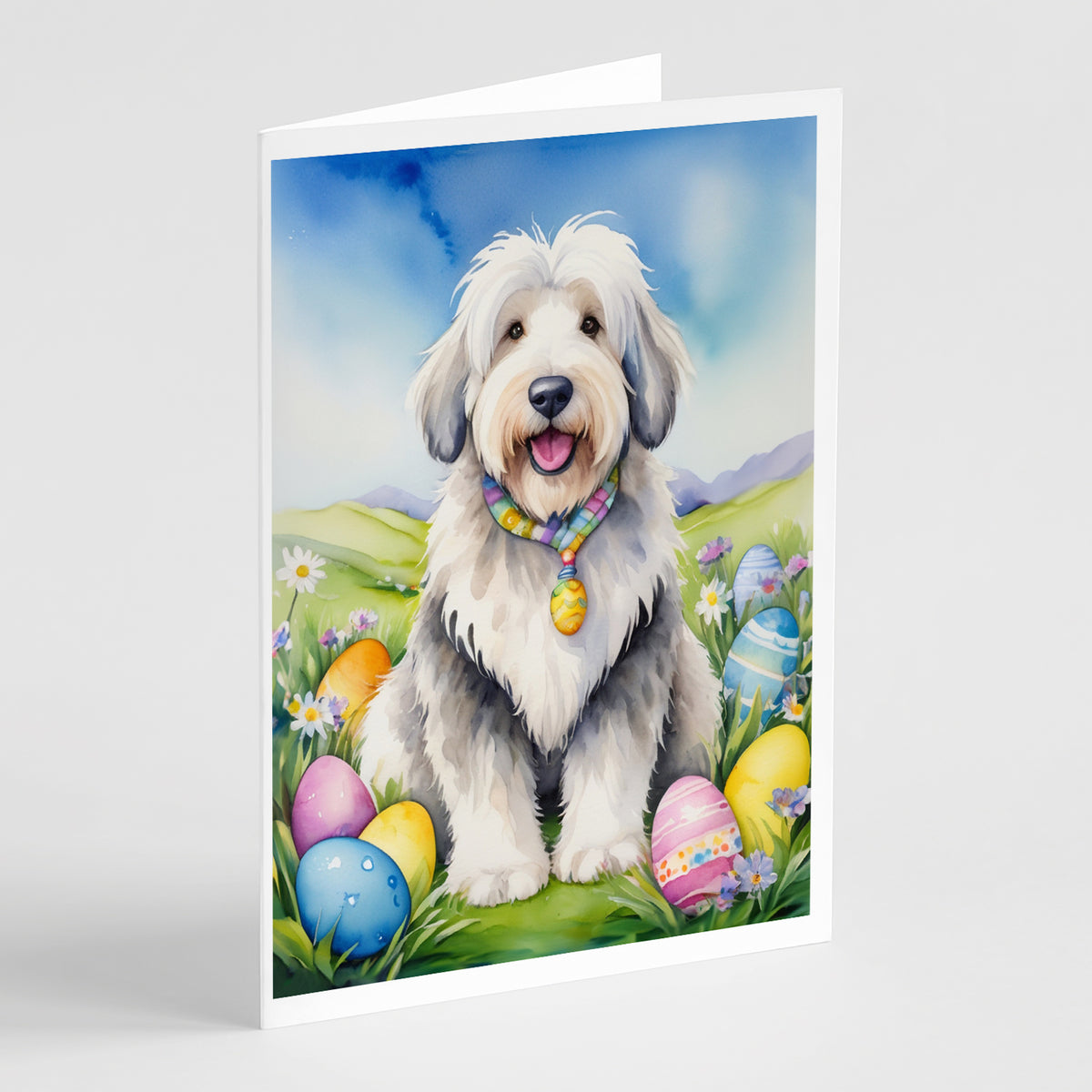 Buy this Old English Sheepdog Easter Egg Hunt Greeting Cards Pack of 8