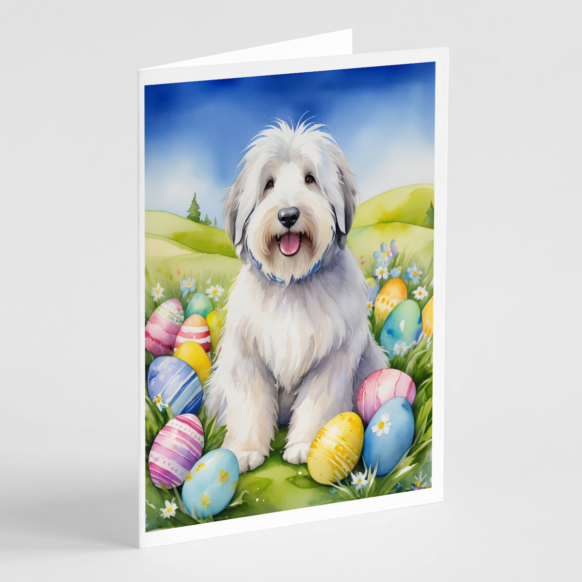Buy this Old English Sheepdog Easter Egg Hunt Greeting Cards Pack of 8