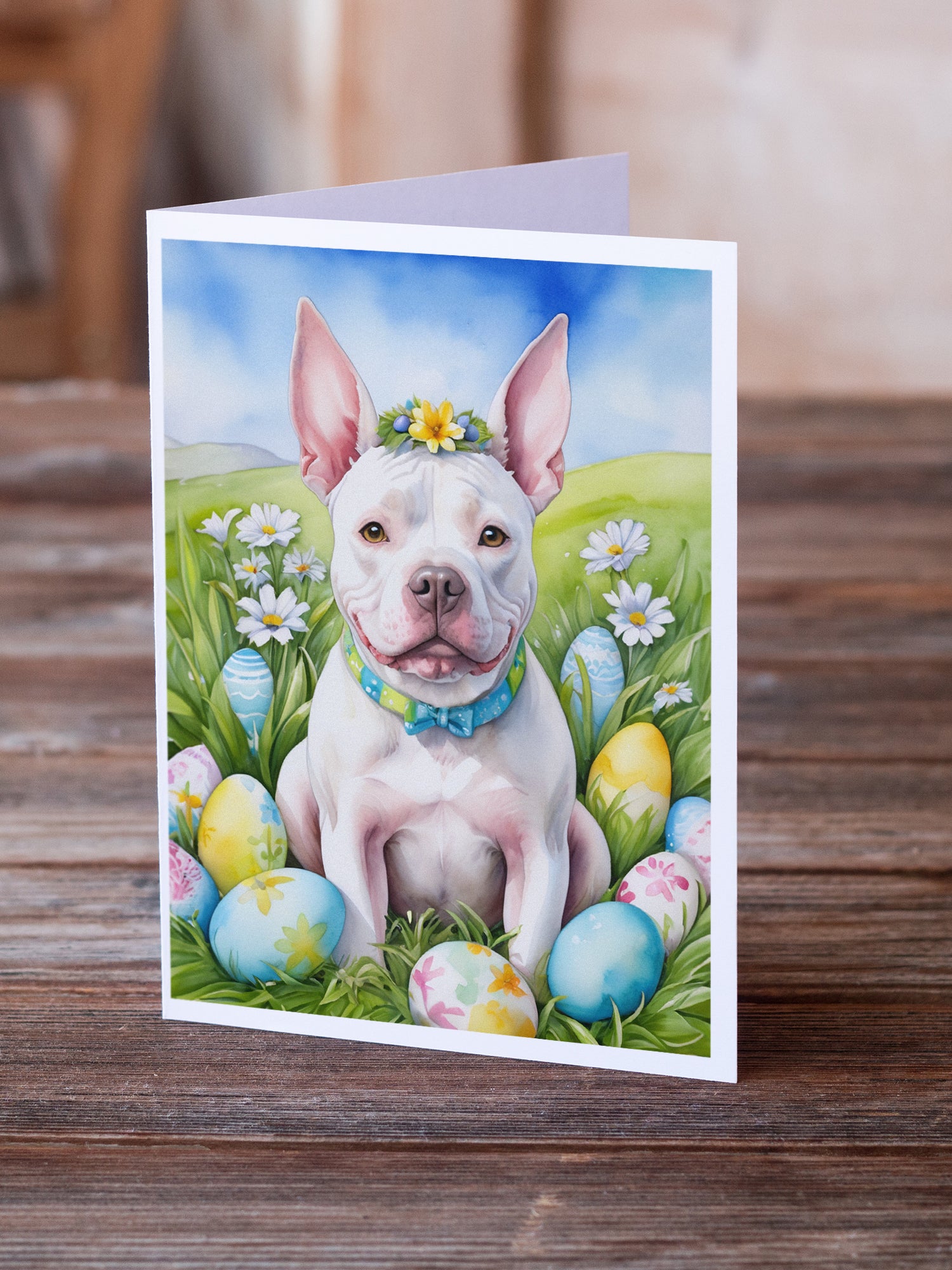 Pit Bull Terrier Easter Egg Hunt Greeting Cards Pack of 8
