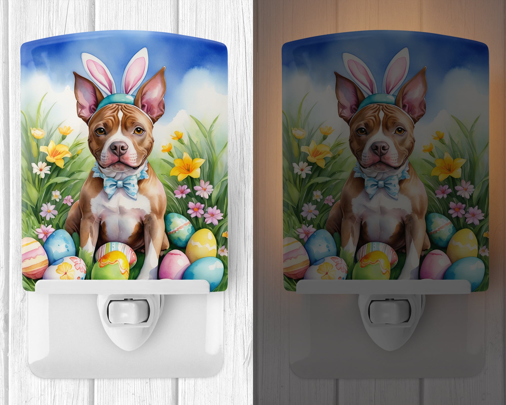 Pit Bull Terrier Easter Egg Hunt Ceramic Night Light
