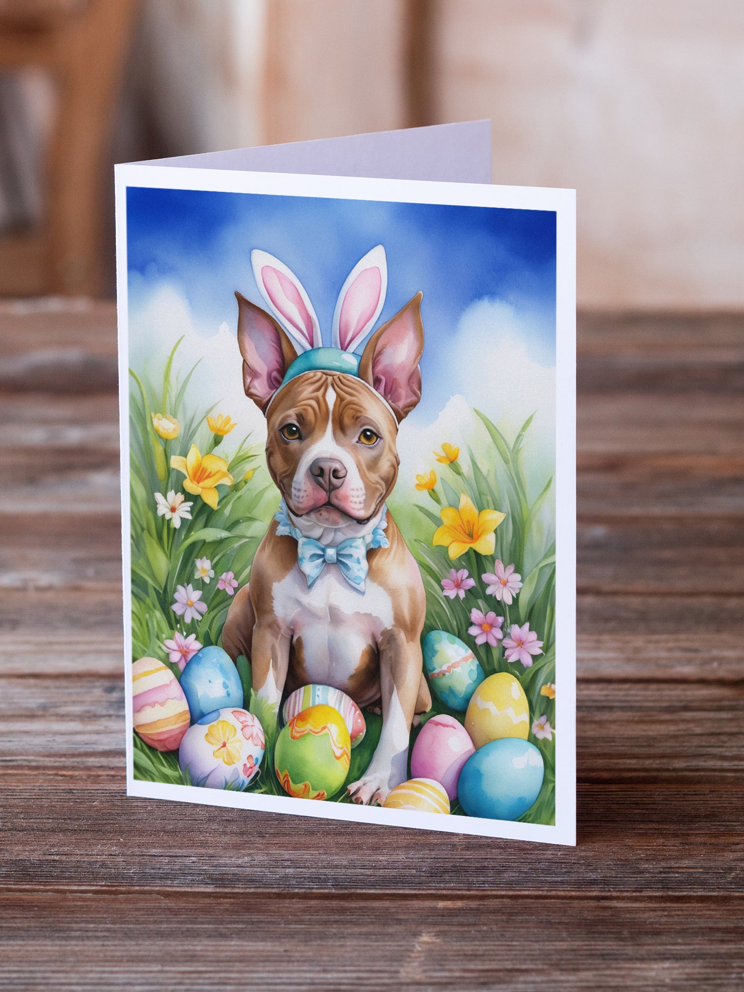 Pit Bull Terrier Easter Egg Hunt Greeting Cards Pack of 8