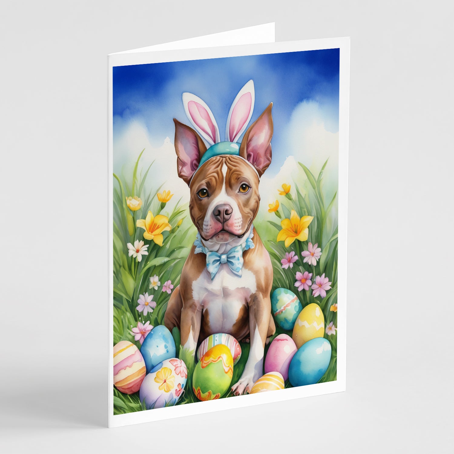 Buy this Pit Bull Terrier Easter Egg Hunt Greeting Cards Pack of 8