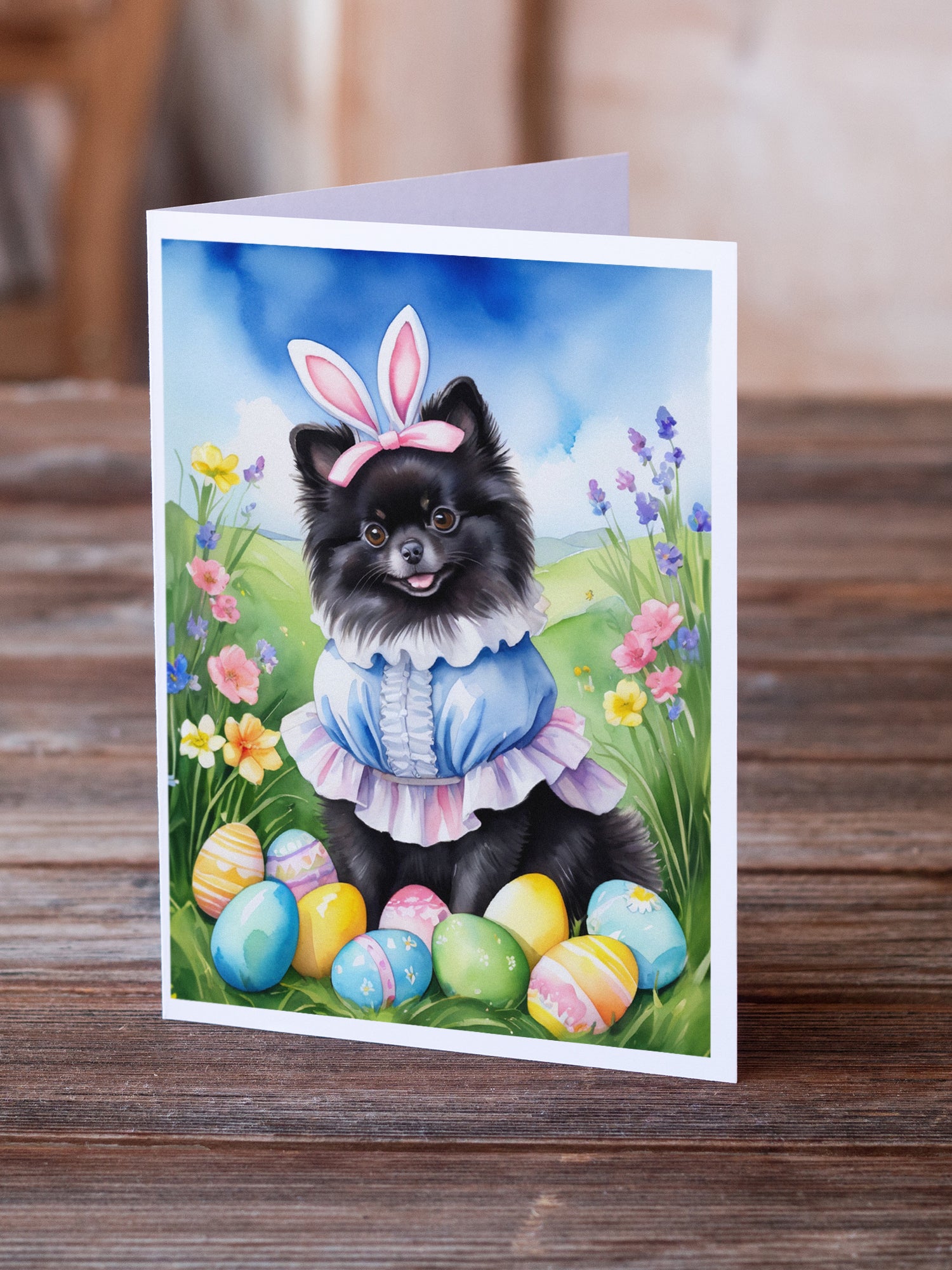 Caroline's Treasures Pomeranian Easter Egg Hunt Greeting Cards - Blank Note Cards – 8-Pack of Artist-Designed Cards with Envelopes