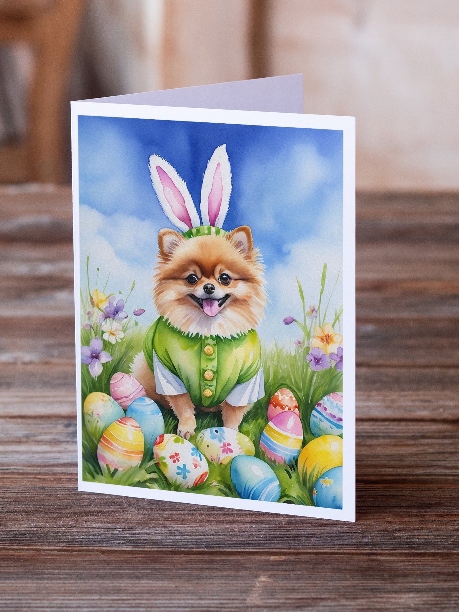 Buy this Pomeranian Easter Egg Hunt Greeting Cards Pack of 8