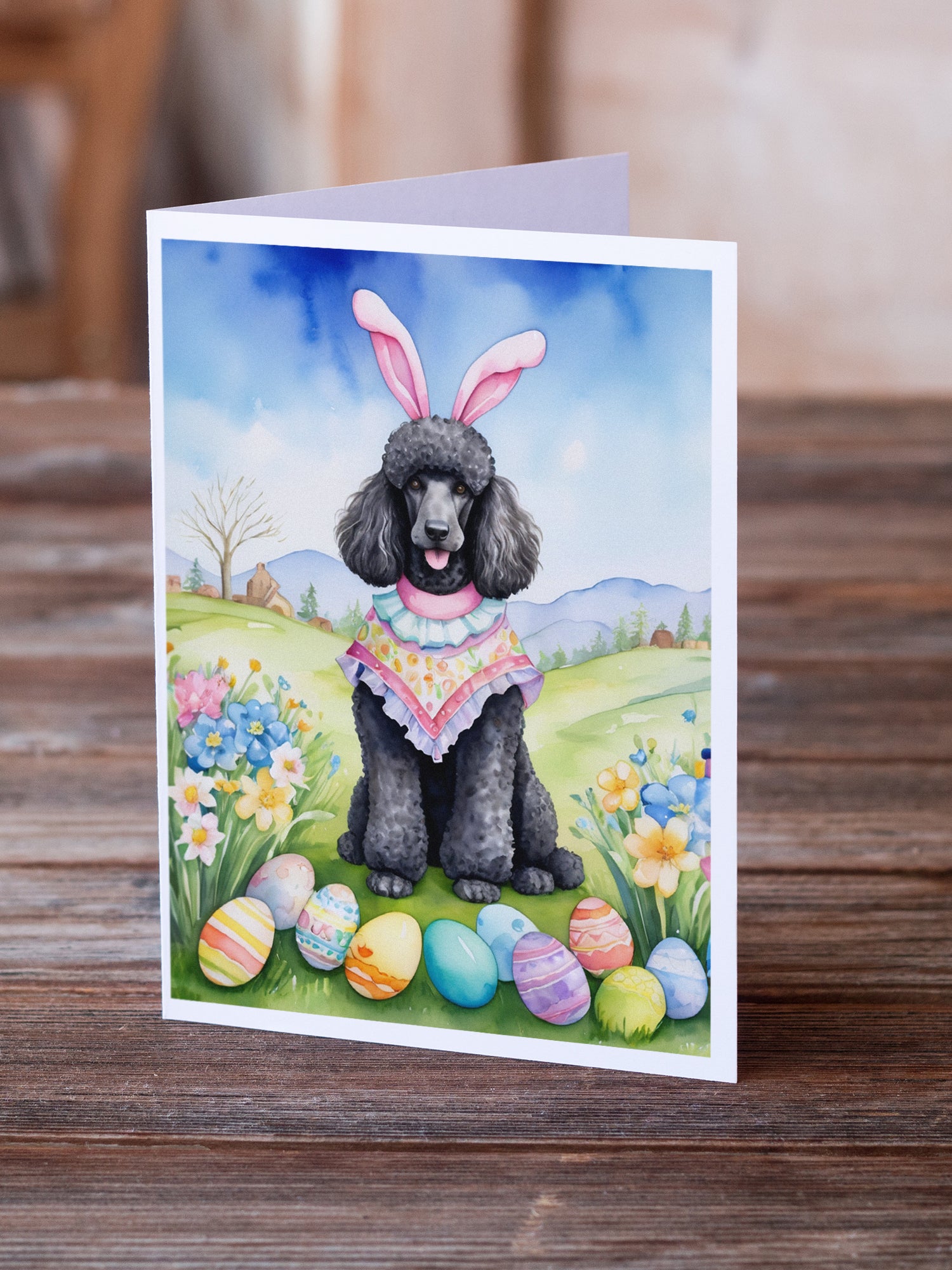 Black Poodle Easter Egg Hunt Greeting Cards Pack of 8