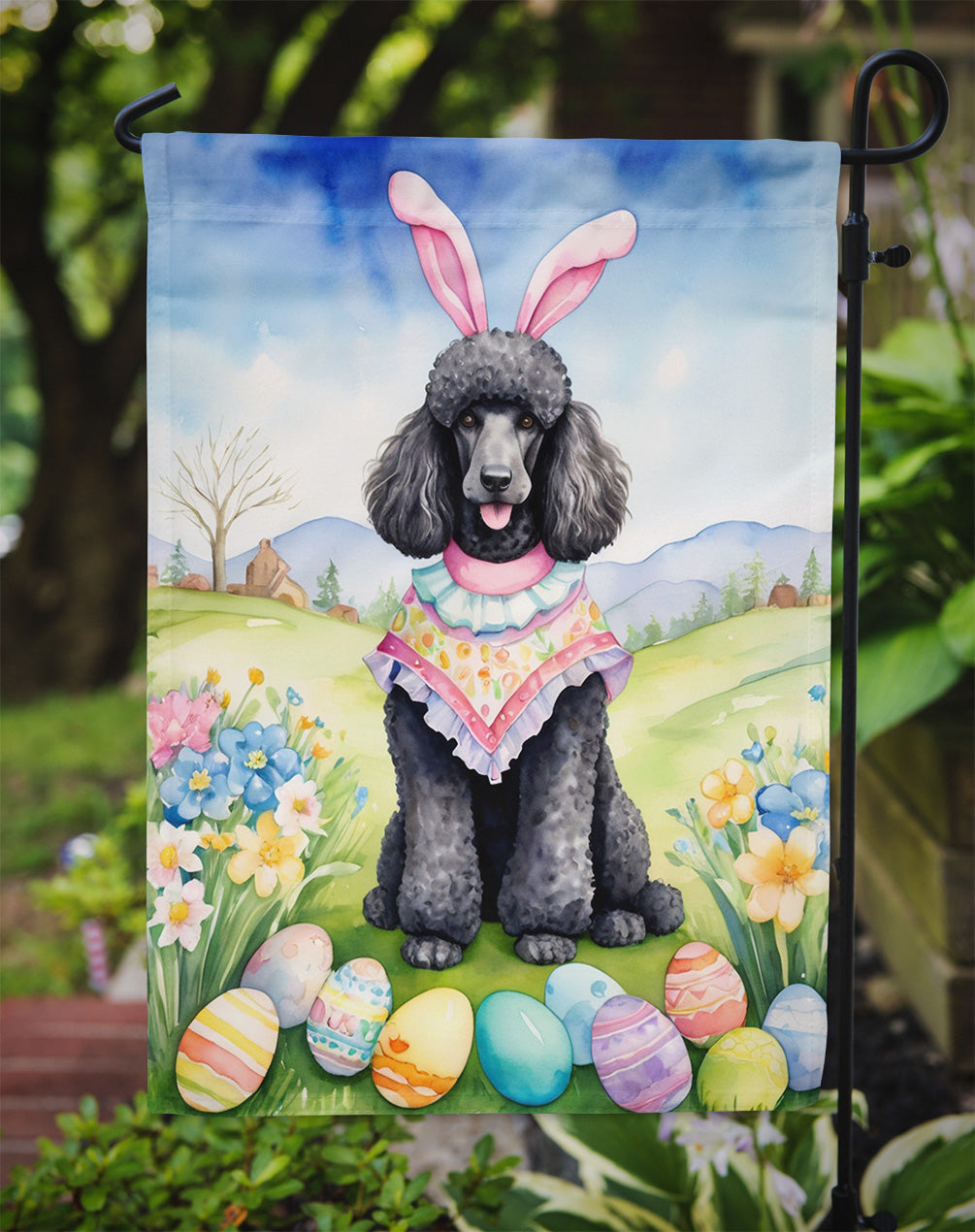 Black Poodle Easter Egg Hunt Garden Flag