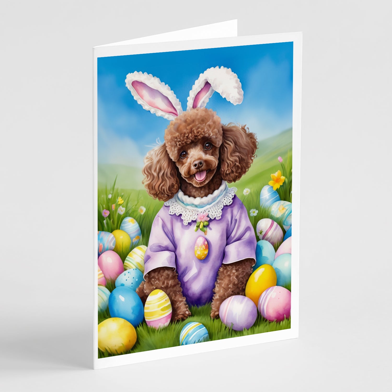 Buy this Chocolate Poodle Easter Egg Hunt Greeting Cards Pack of 8