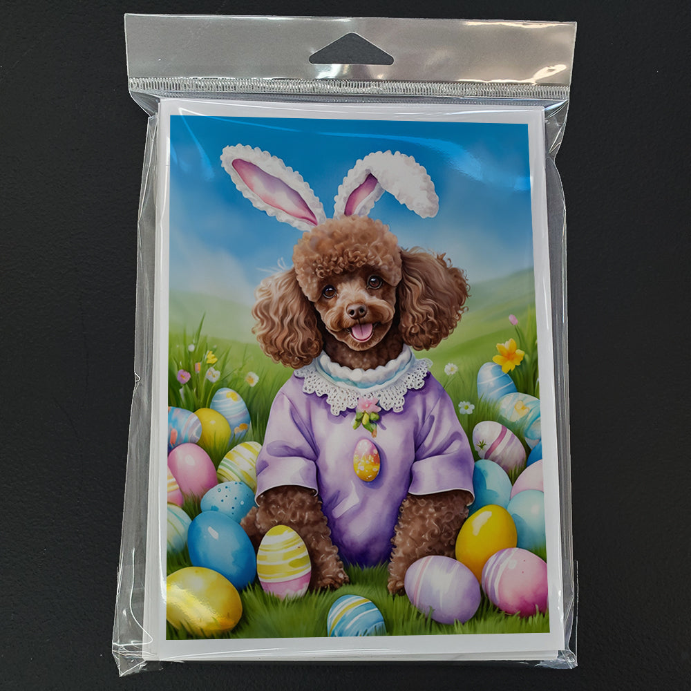 Chocolate Poodle Easter Egg Hunt Greeting Cards Pack of 8