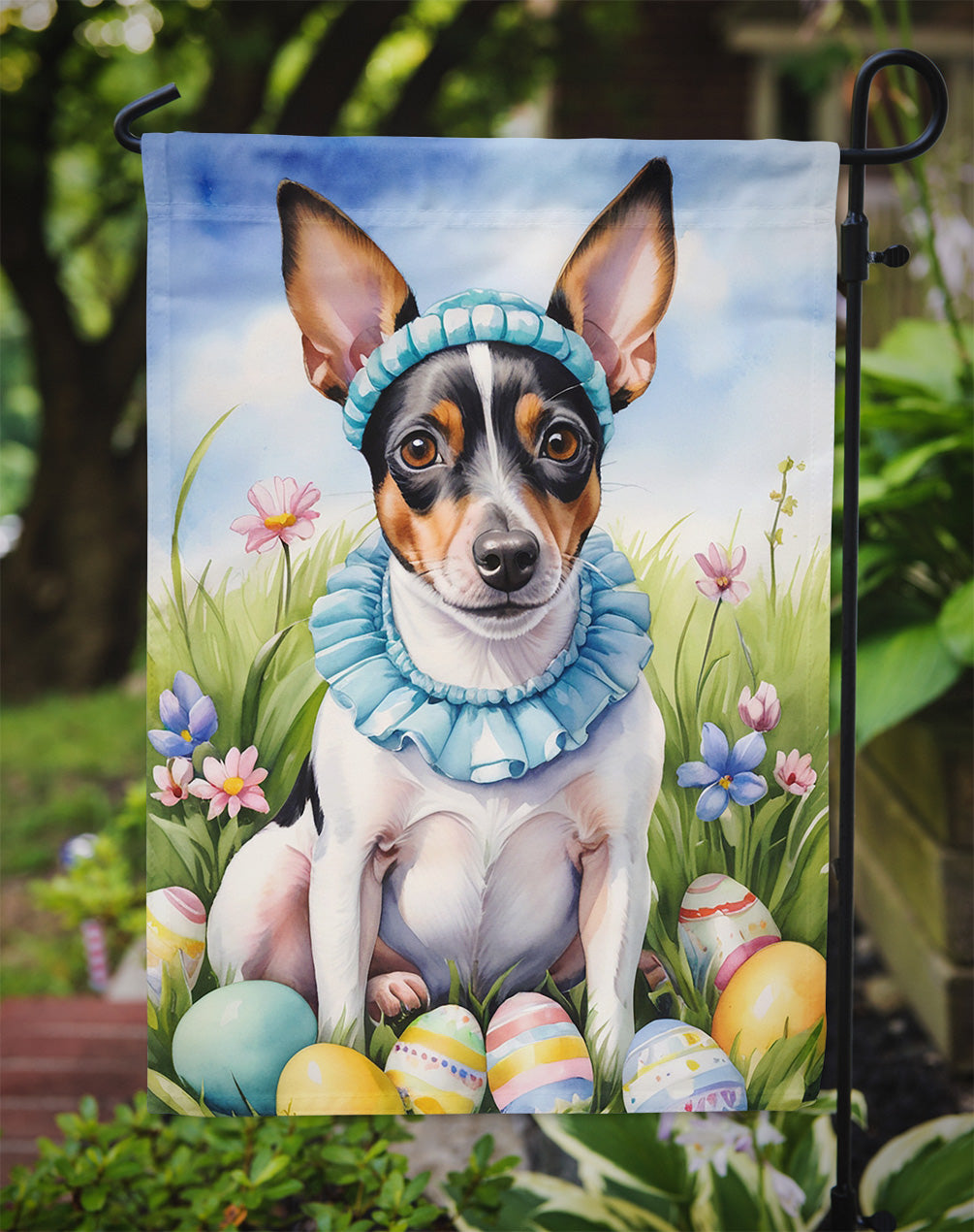 Rat Terrier Easter Egg Hunt Garden Flag