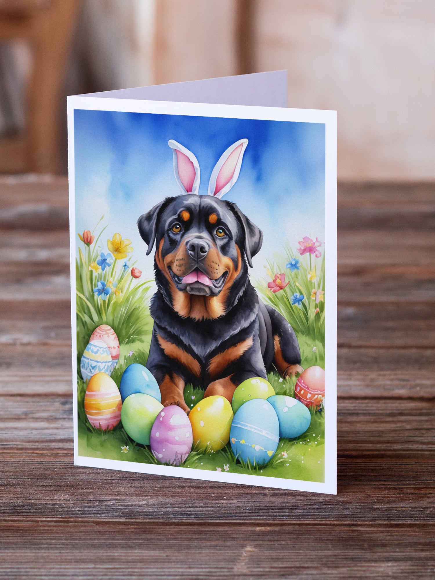 Buy this Rottweiler Easter Egg Hunt Greeting Cards Pack of 8