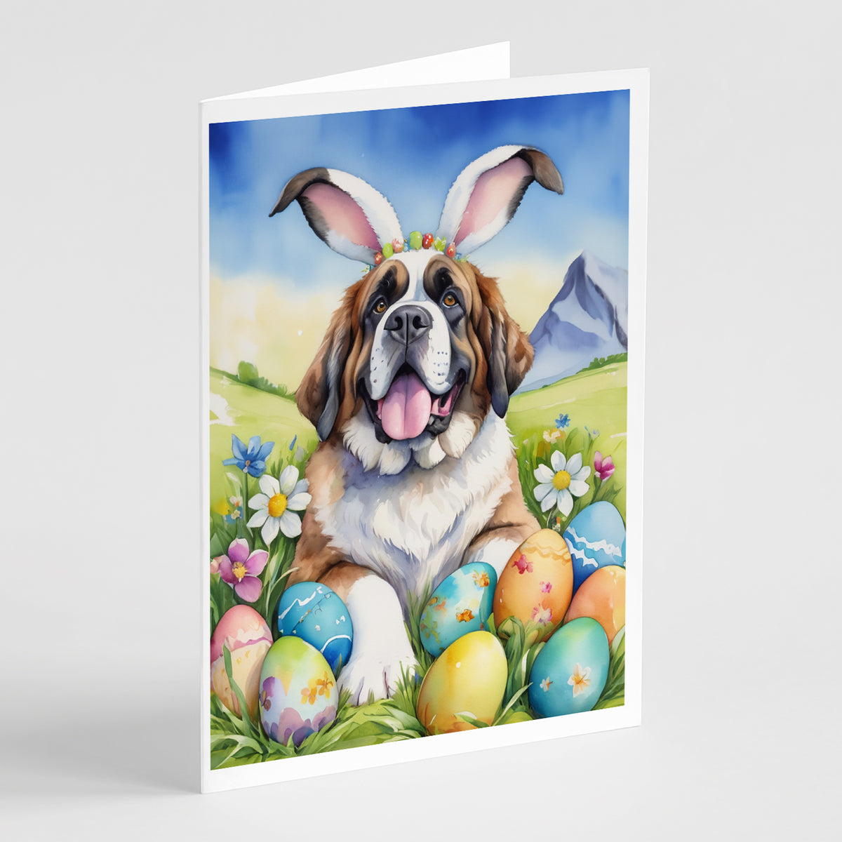 Buy this Saint Bernard Easter Egg Hunt Greeting Cards Pack of 8